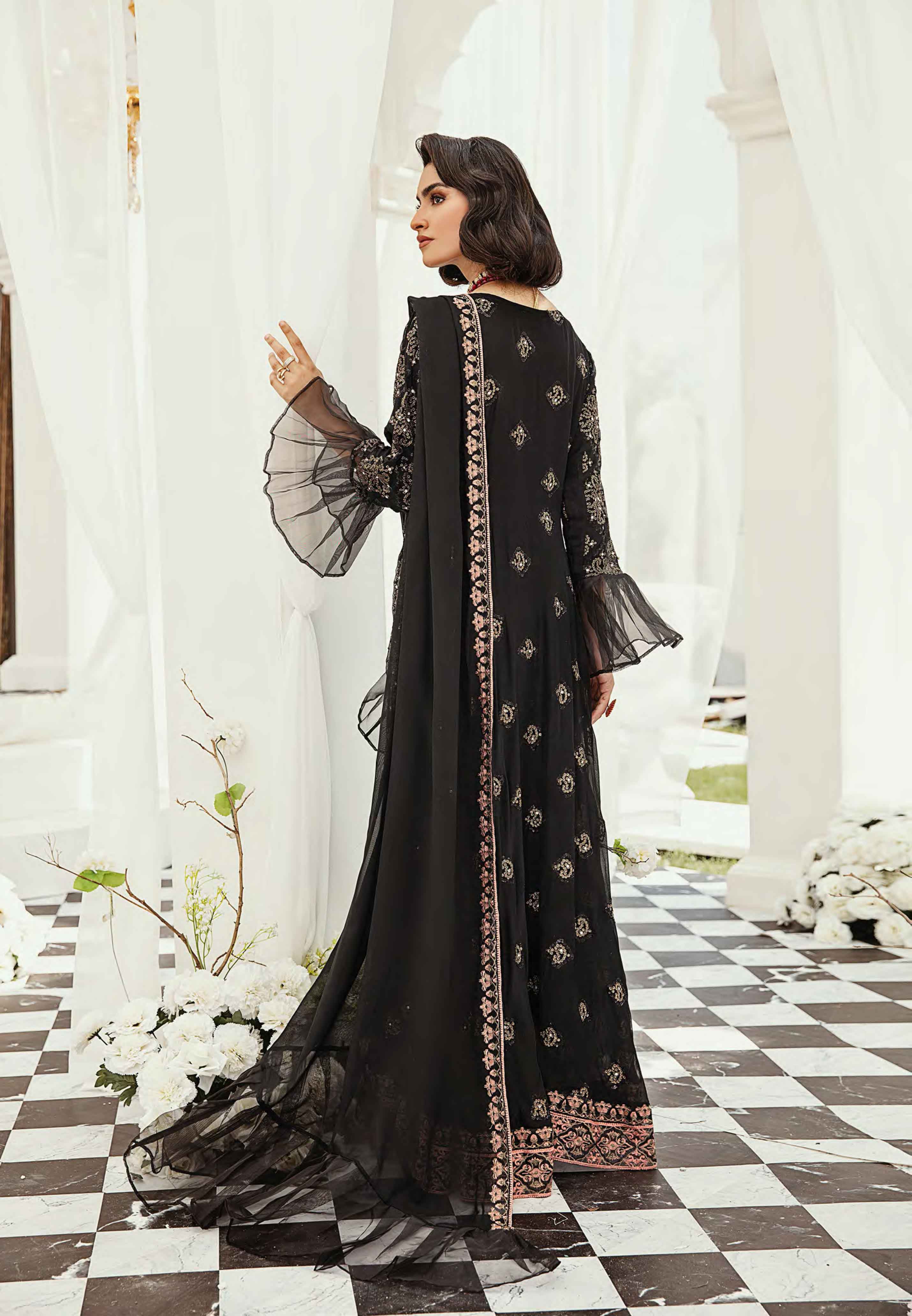 Ivana Diamante Detailed Wedding Long Chiffon Gown H629 DesiPosh