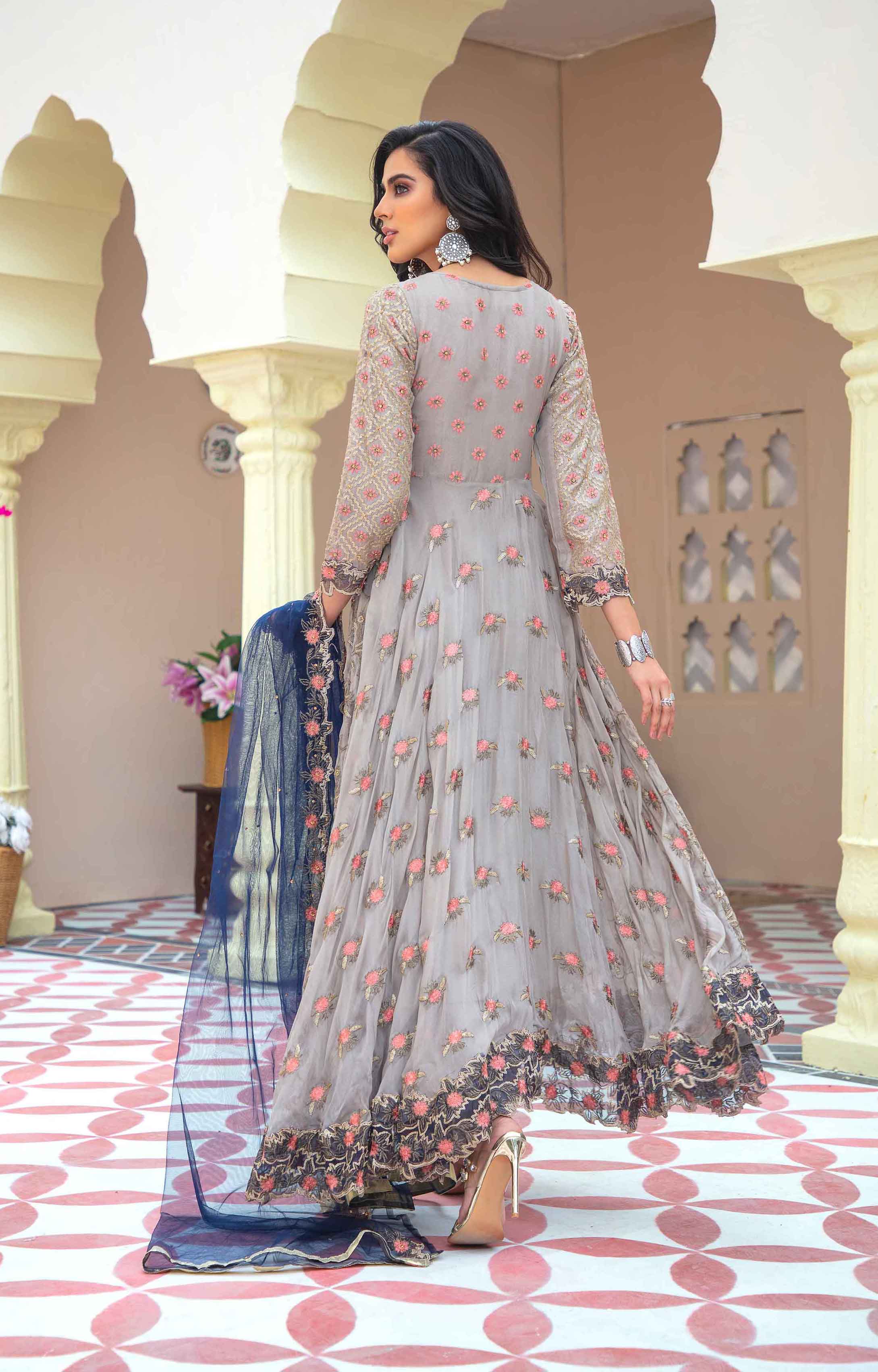 Lavish Navy Blue Designer Slit Anarkali Gown Dupatta Suit Pakistani Indian  Wedding Party Wear Embroidered Work Dress Anarkali Trouser Dress - Etsy