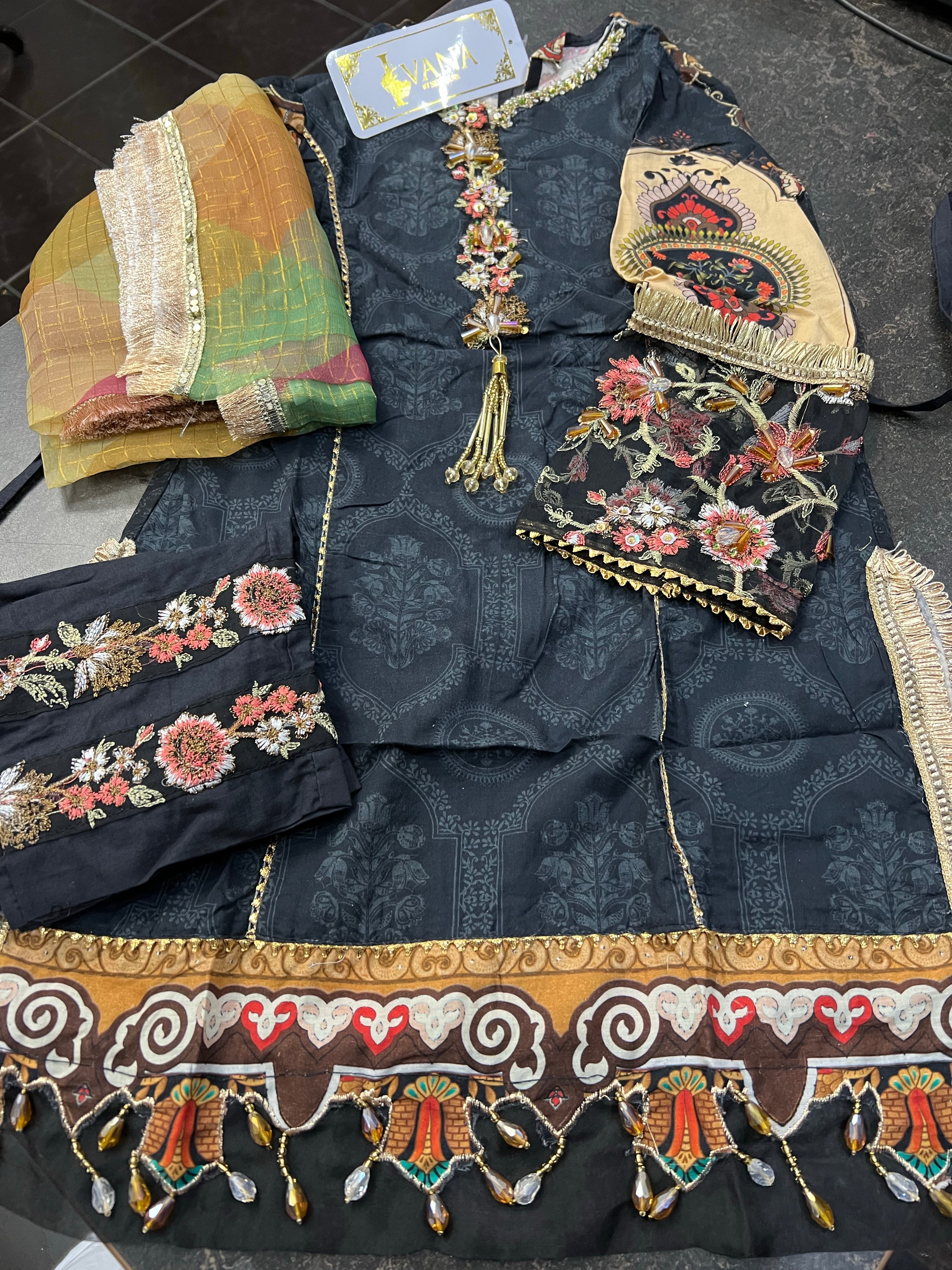 Ivana Girls Digital Print Mummy & Me Eid Outfit with Embroidered Trousers S2142BK DesiP 