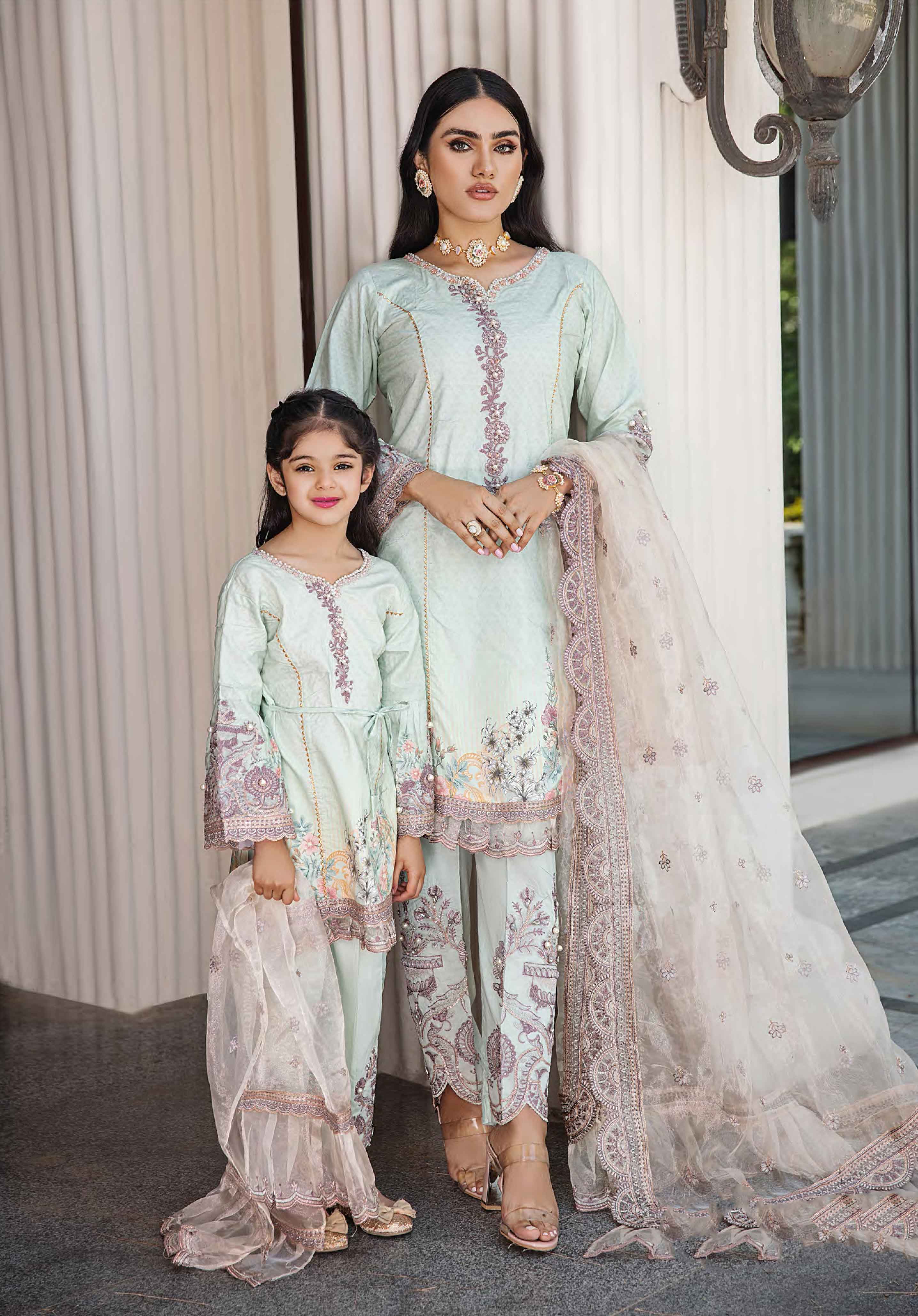 Ivana Girls Mummy & Me Eid Lawn Light Mint Outfit