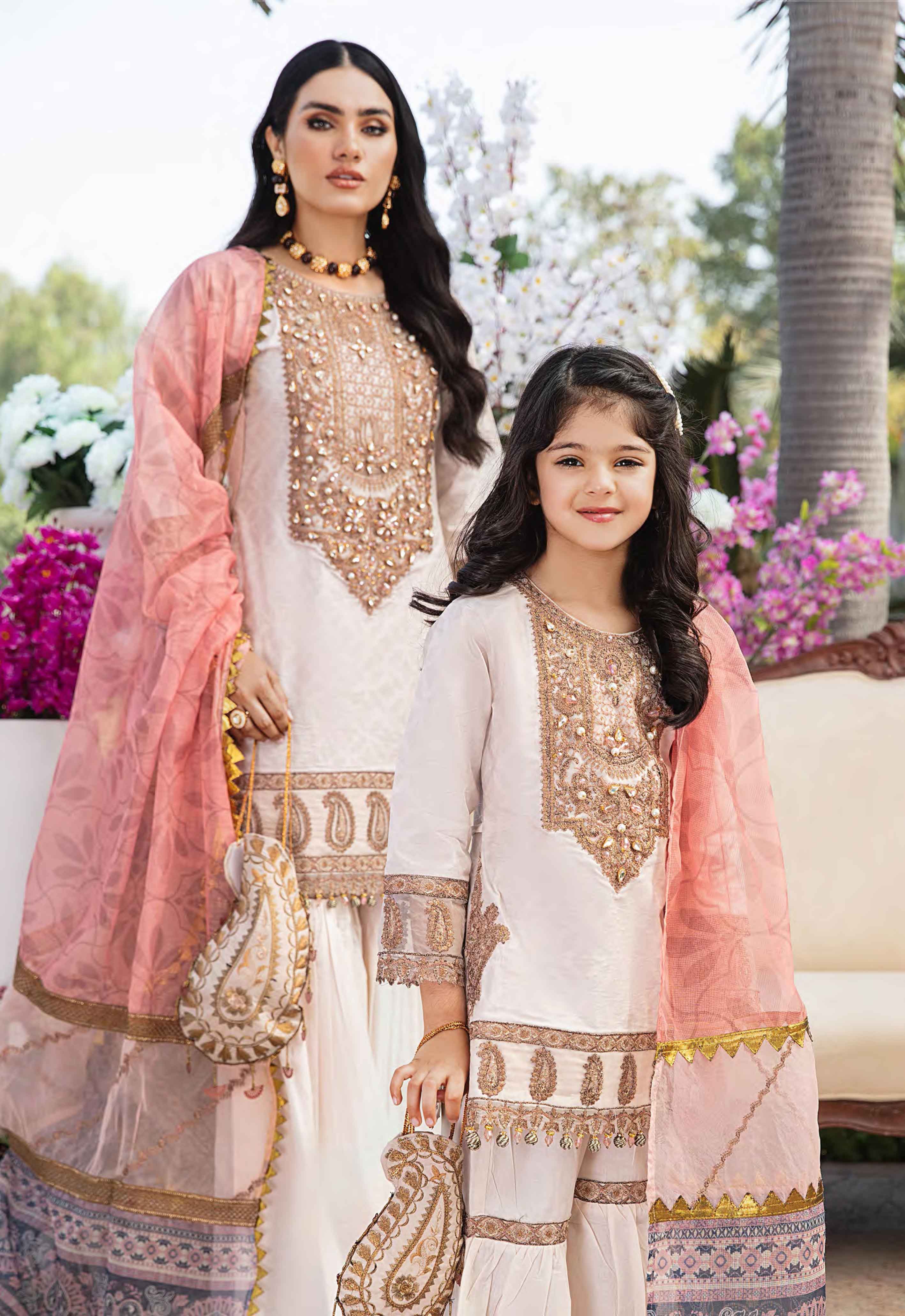 Ivana Girls Mummy & Me Gharara Eid Outfit with Clutch Bag Desi Posh