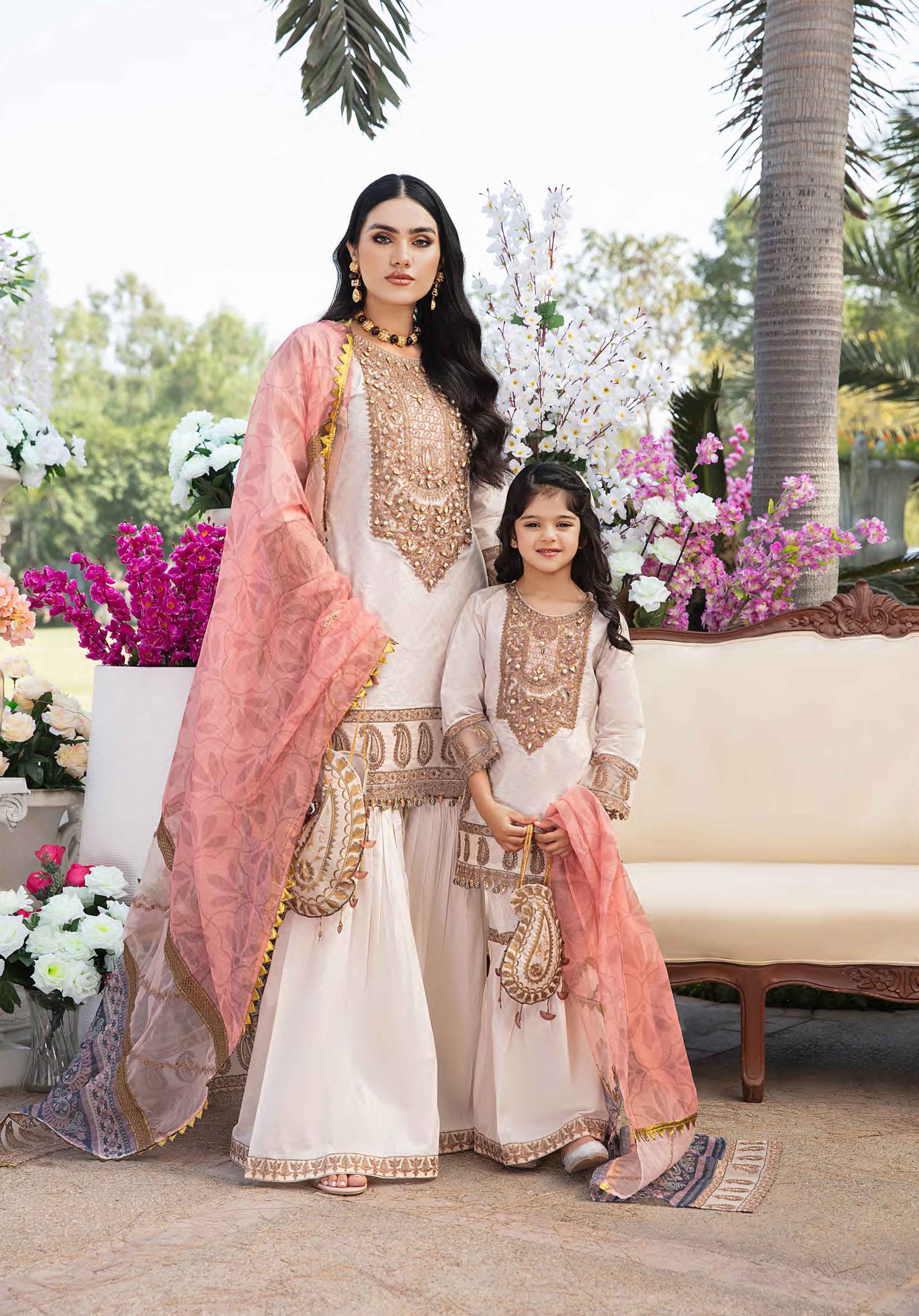 Ivana Girls Mummy & Me Gharara Eid Outfit with Clutch Bag