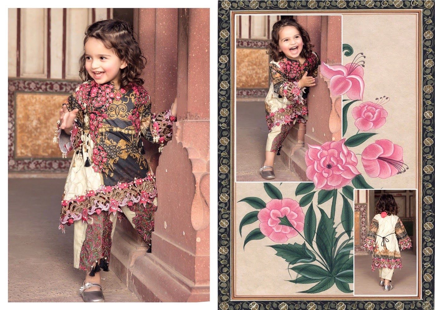 Ivana Kids Digital Print Dipped Hem Outfit with Embroidered Trousers S01K - Desi Posh