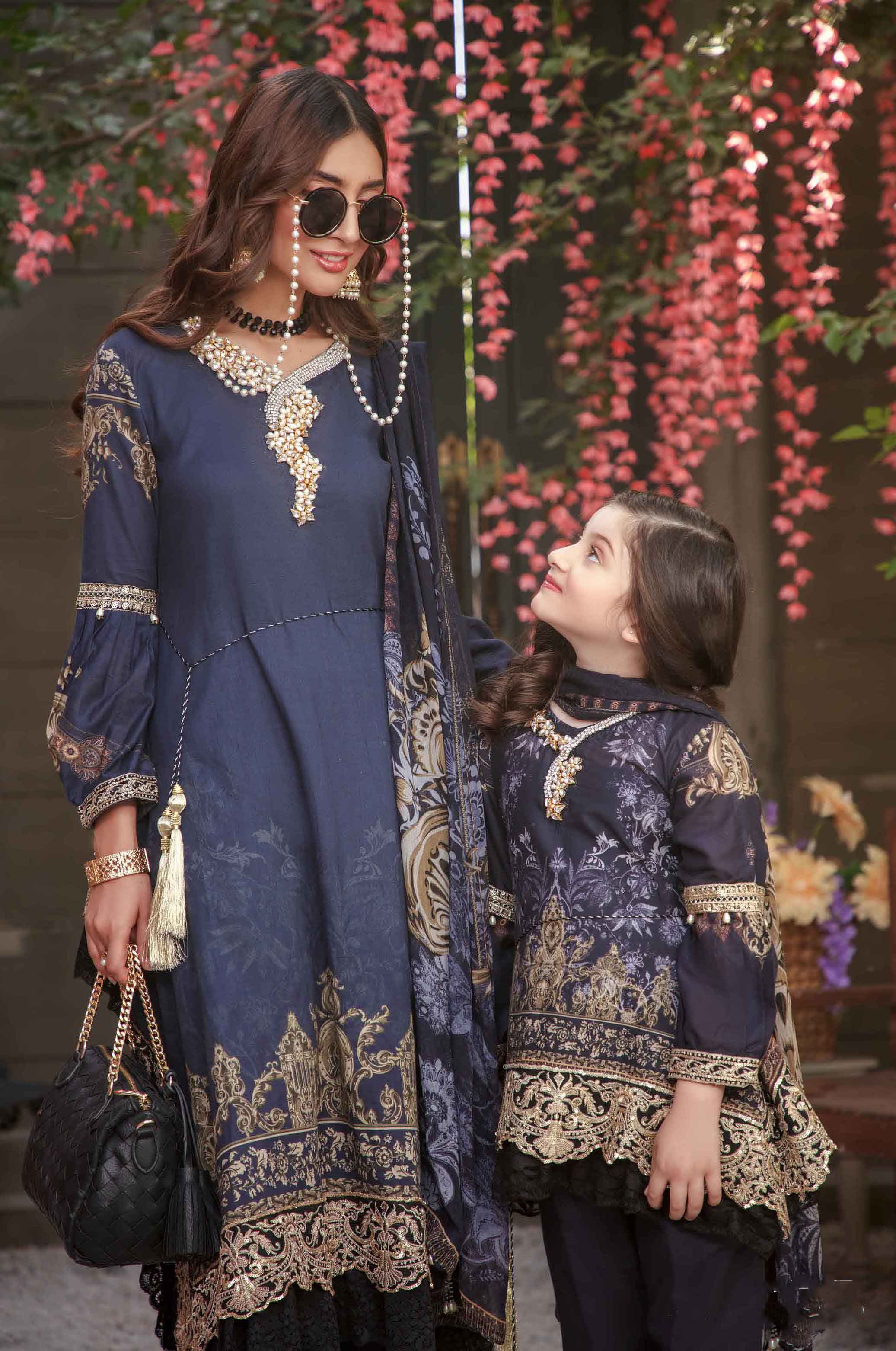 Ivana Kids Digital Print Frock Mummy & Me Eid Outfit with Embroidered Trousers S2133K - Desi Posh