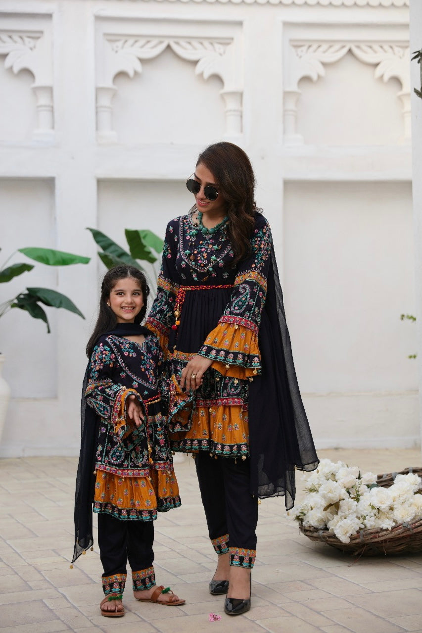 Ivana Kids Digital Print Frock Outfit with Chiffon Dupatta S4055K