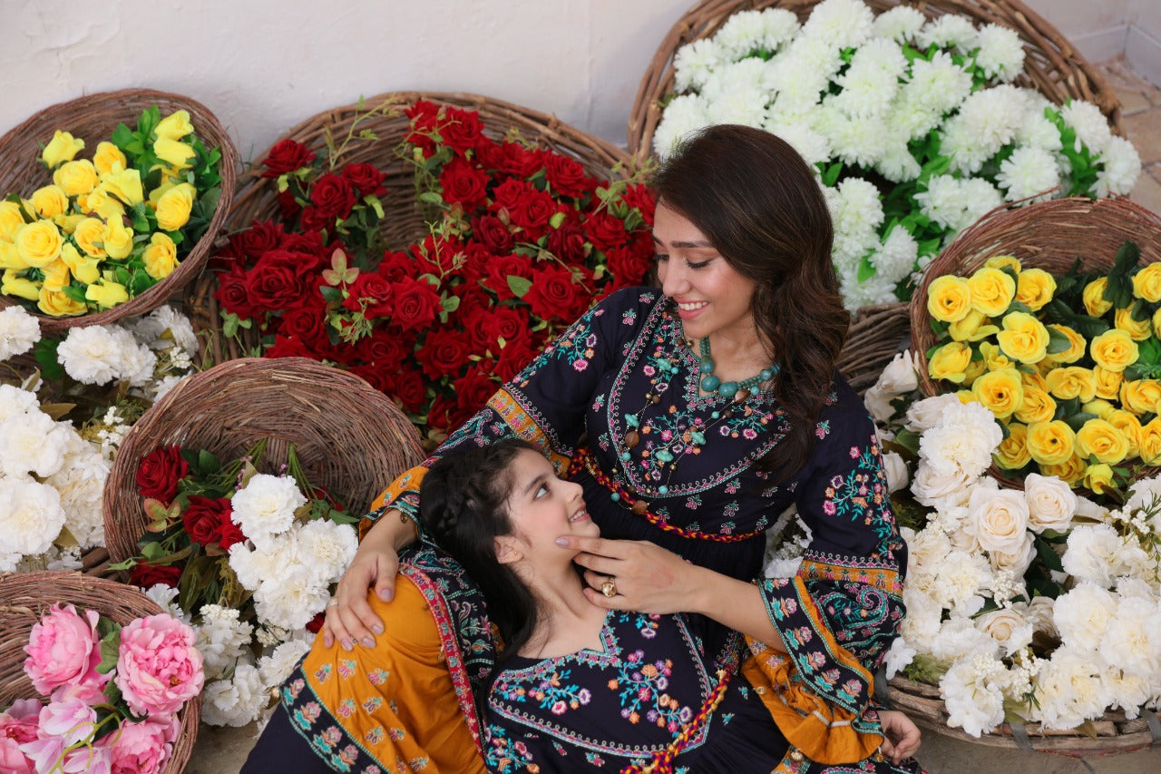 Ivana Kids Digital Print Frock Outfit with Chiffon Dupatta S4056NBK Desi Posh