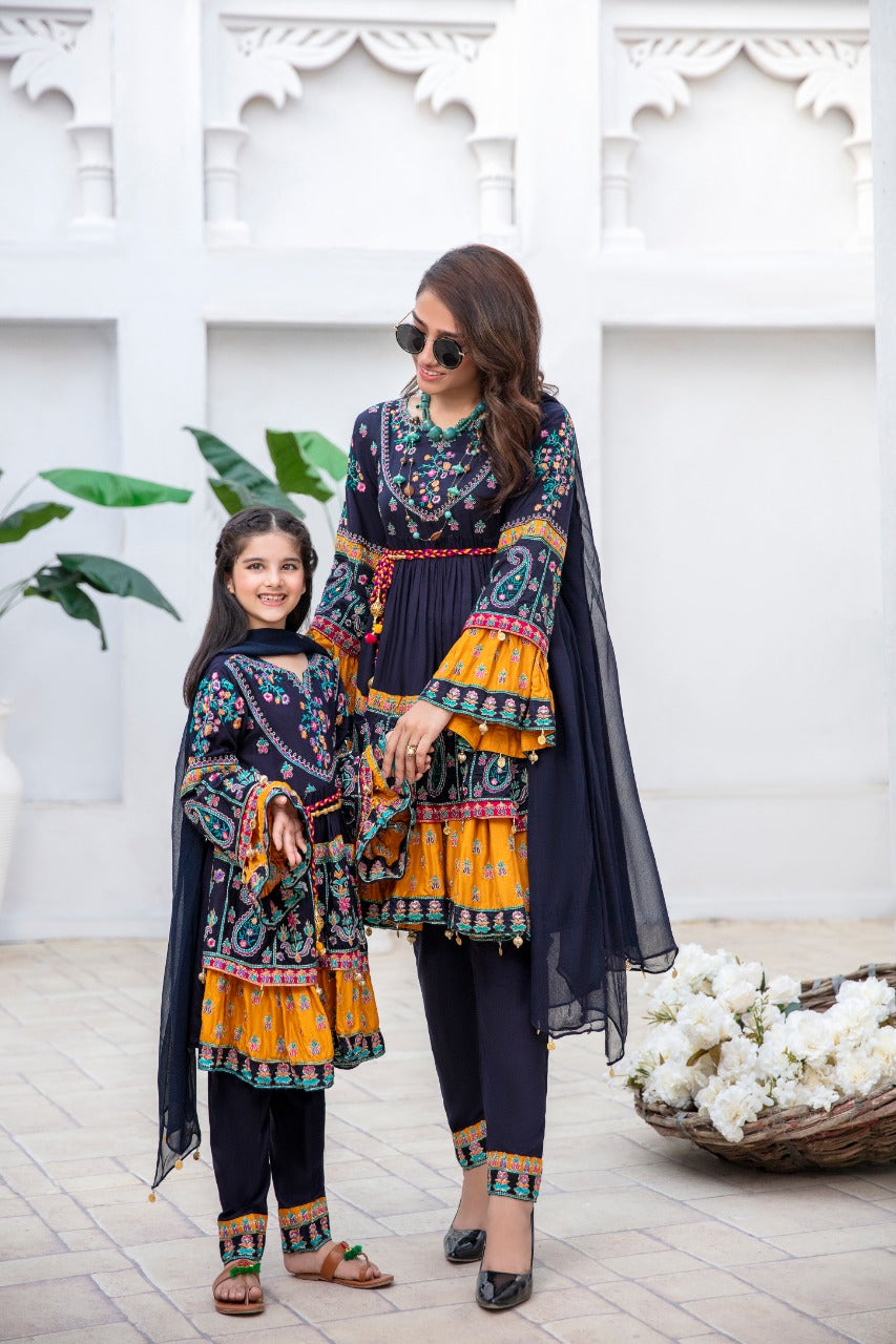 Ivana Kids Digital Print Frock Outfit with Chiffon Dupatta S4056NBK