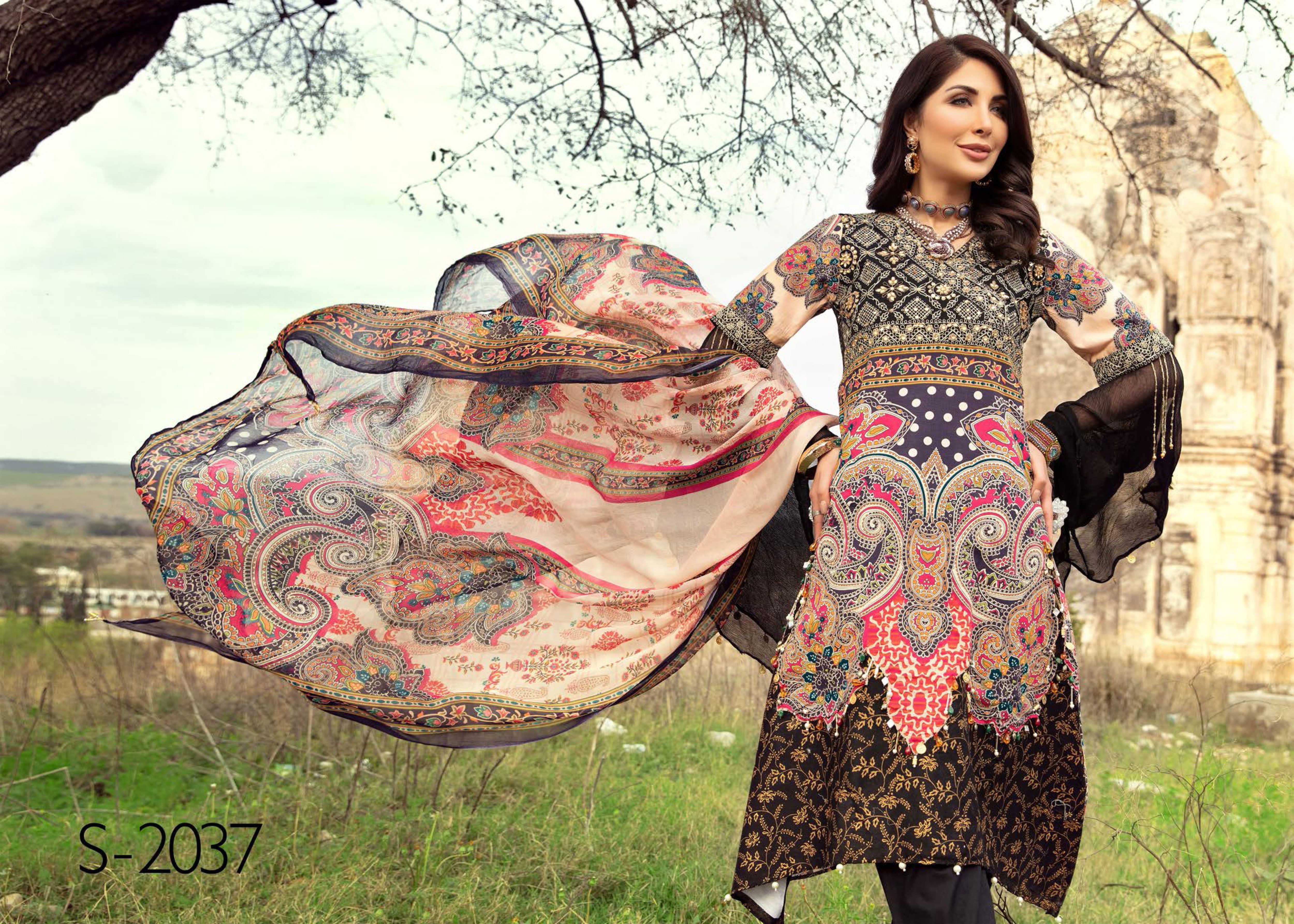 Ivana Kids Digital Print Sindhi Aline Eid Outfit with Diamante Detailed Trousers S2037K - Desi Posh