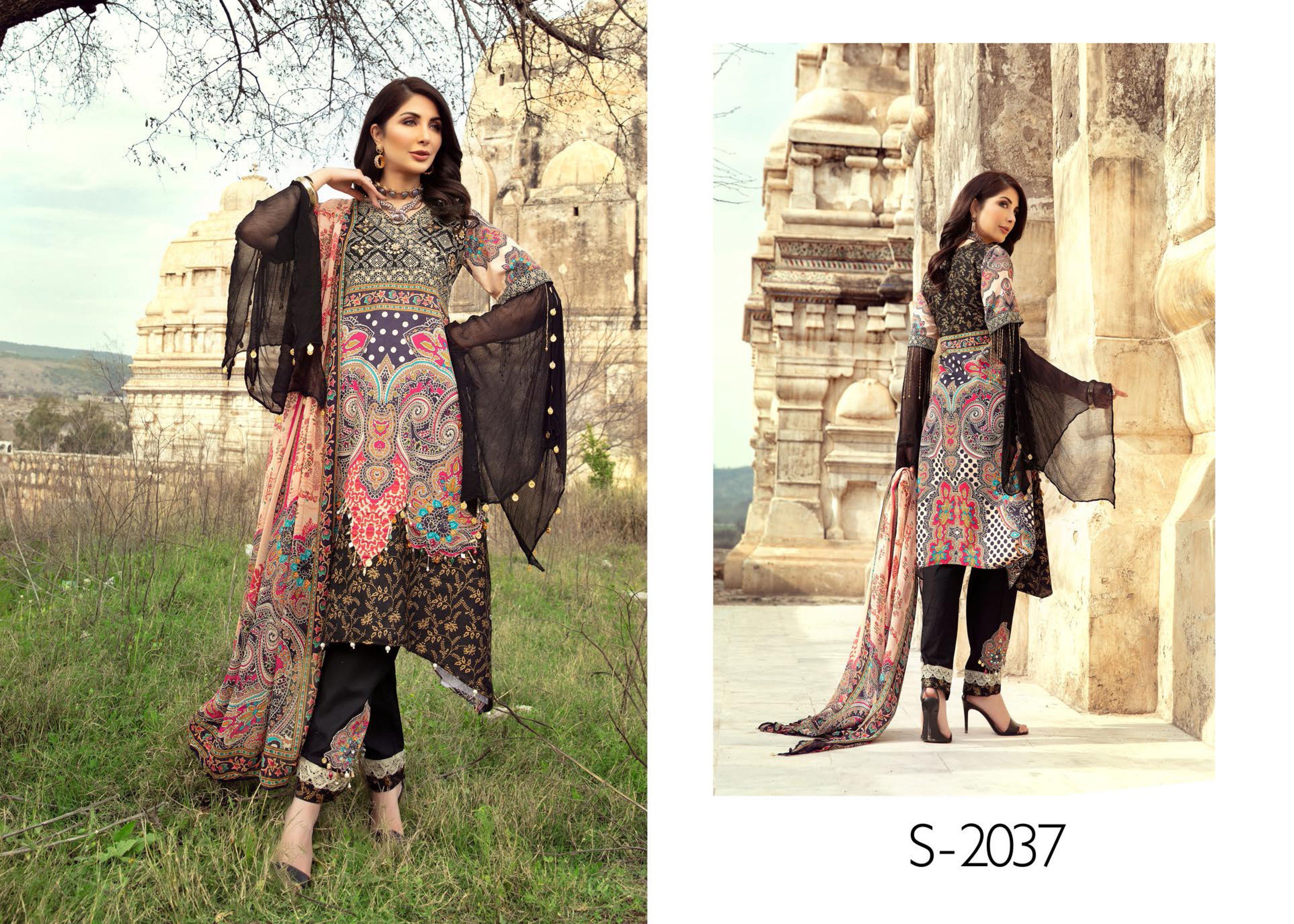 Ivana Kids Digital Print Sindhi Aline Eid Outfit with Diamante Detailed Trousers S2037K - Desi Posh