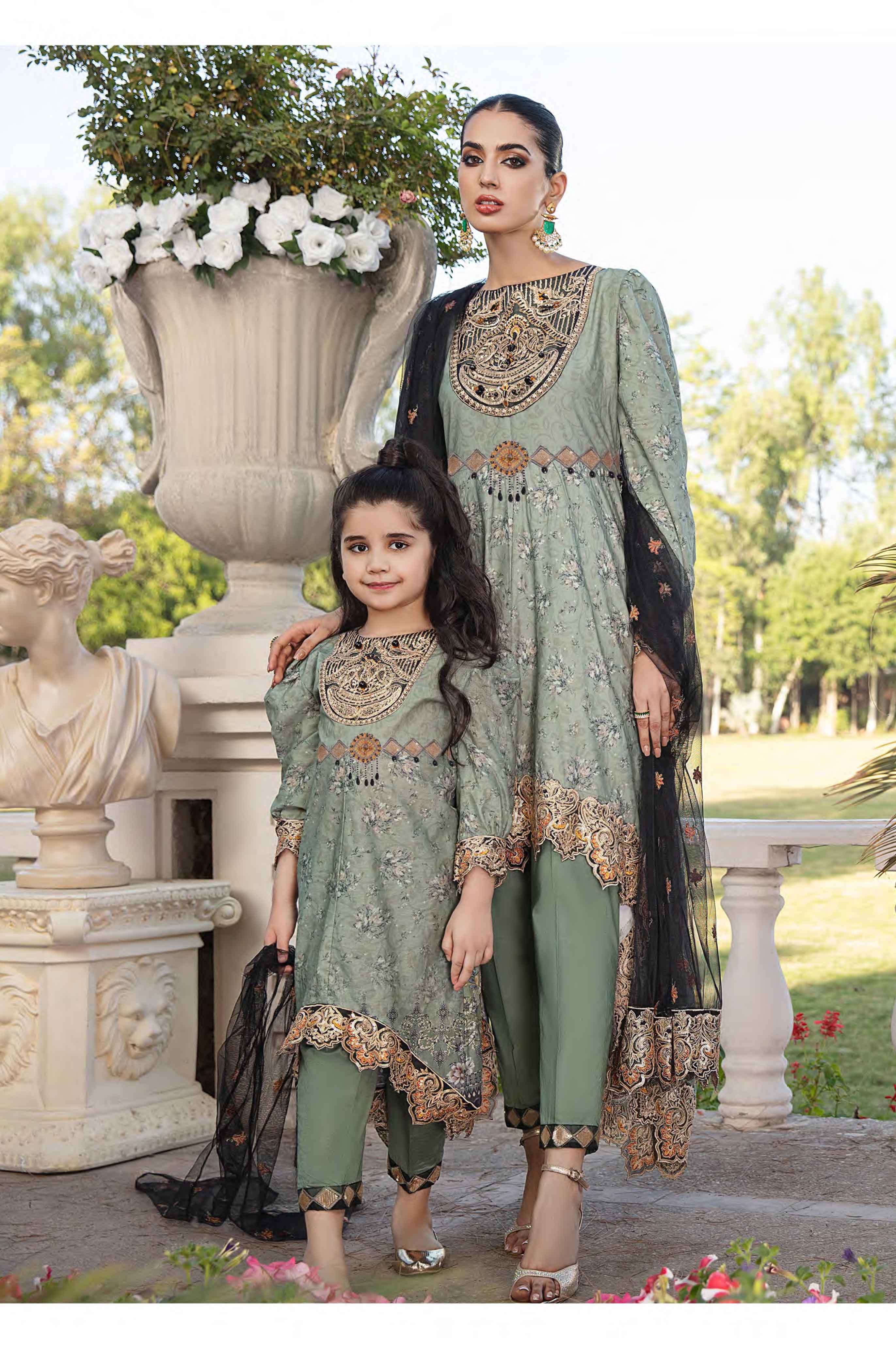 Ivana Kids Digital Print Trail Mother & Daughter Eid Outfit S2203K