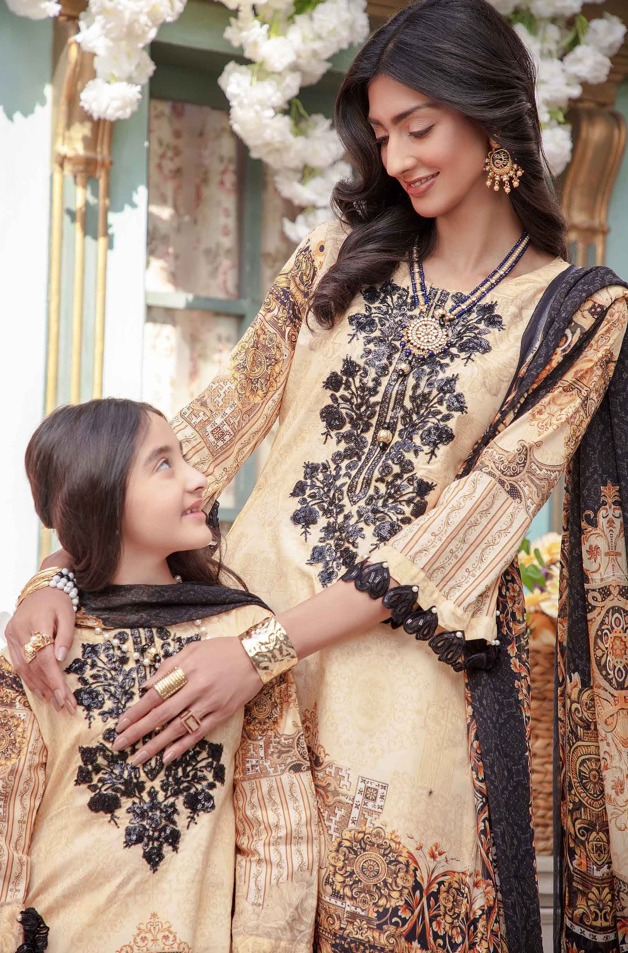 Ivana Kids Digital Print Trail Mother & Daughter Eid Outfit with Embroidered Trousers S2115K - Desi Posh