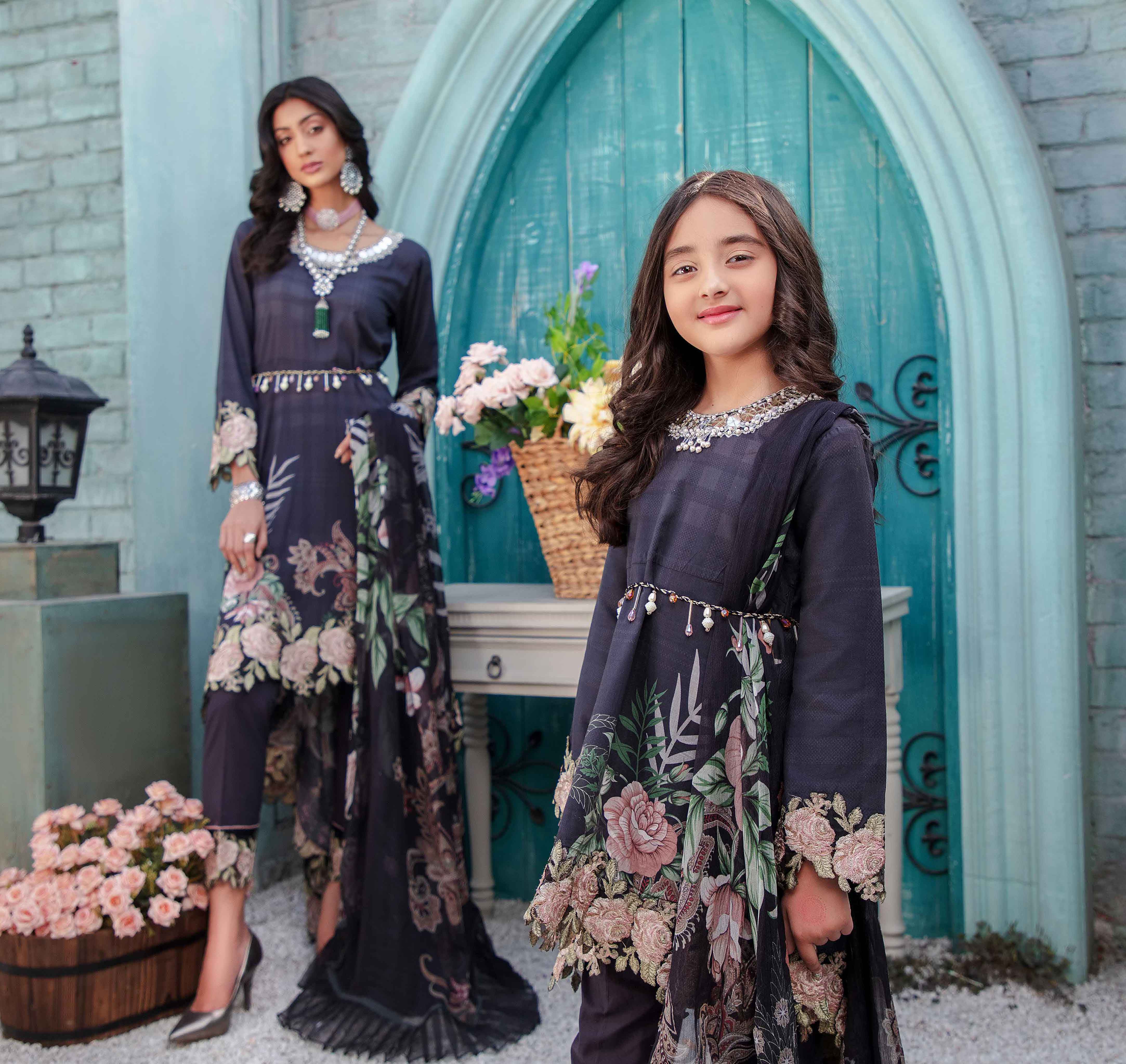 Ivana Kids Digital Print Trail Mother & Daughter Eid Outfit with Embroidered Trousers S2117K - Desi Posh