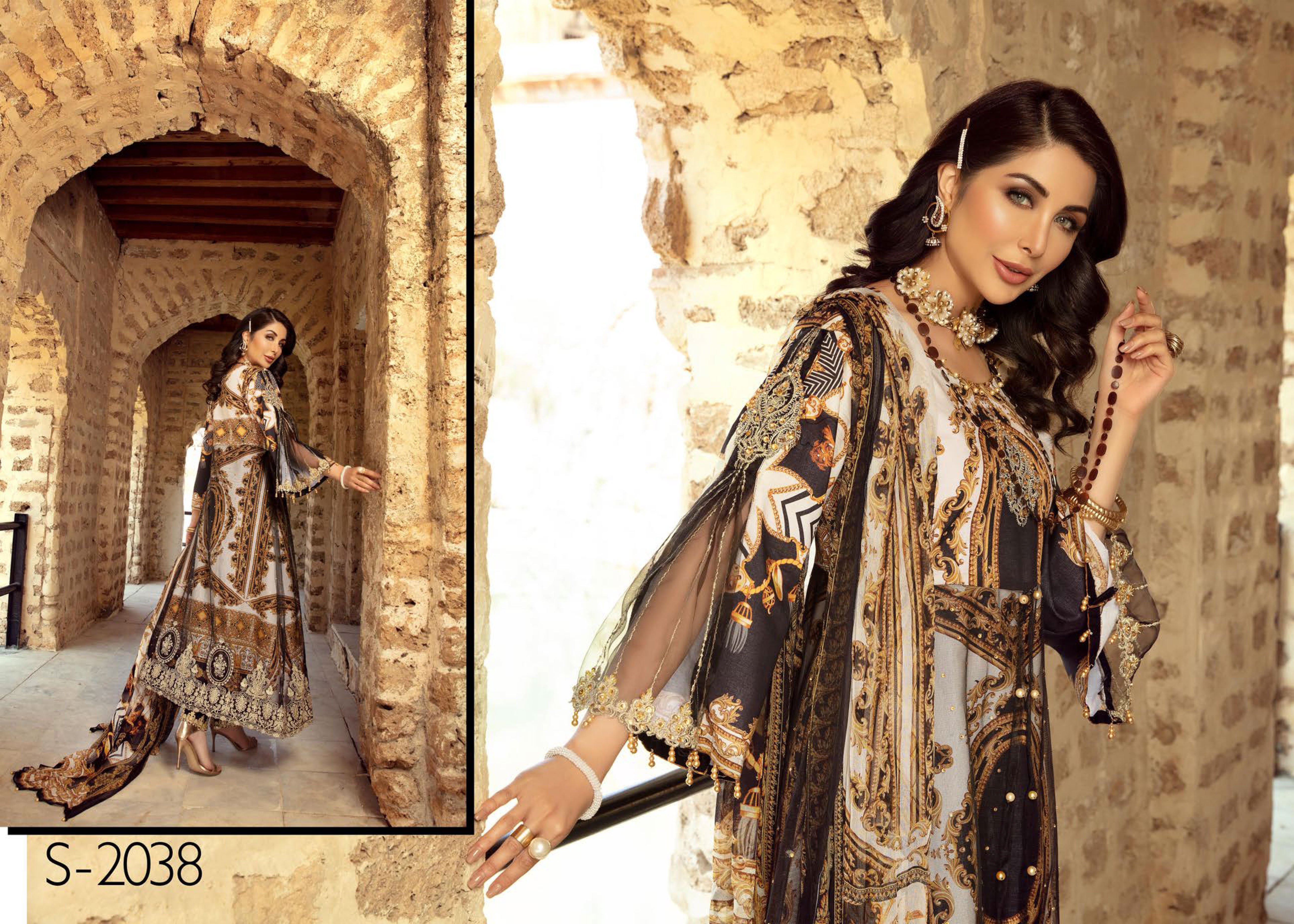 Ivana Kids Digital Versace Print Long Gown Eid Outfit with Embroidered Trousers S2038K Mother & Daughter - Desi Posh