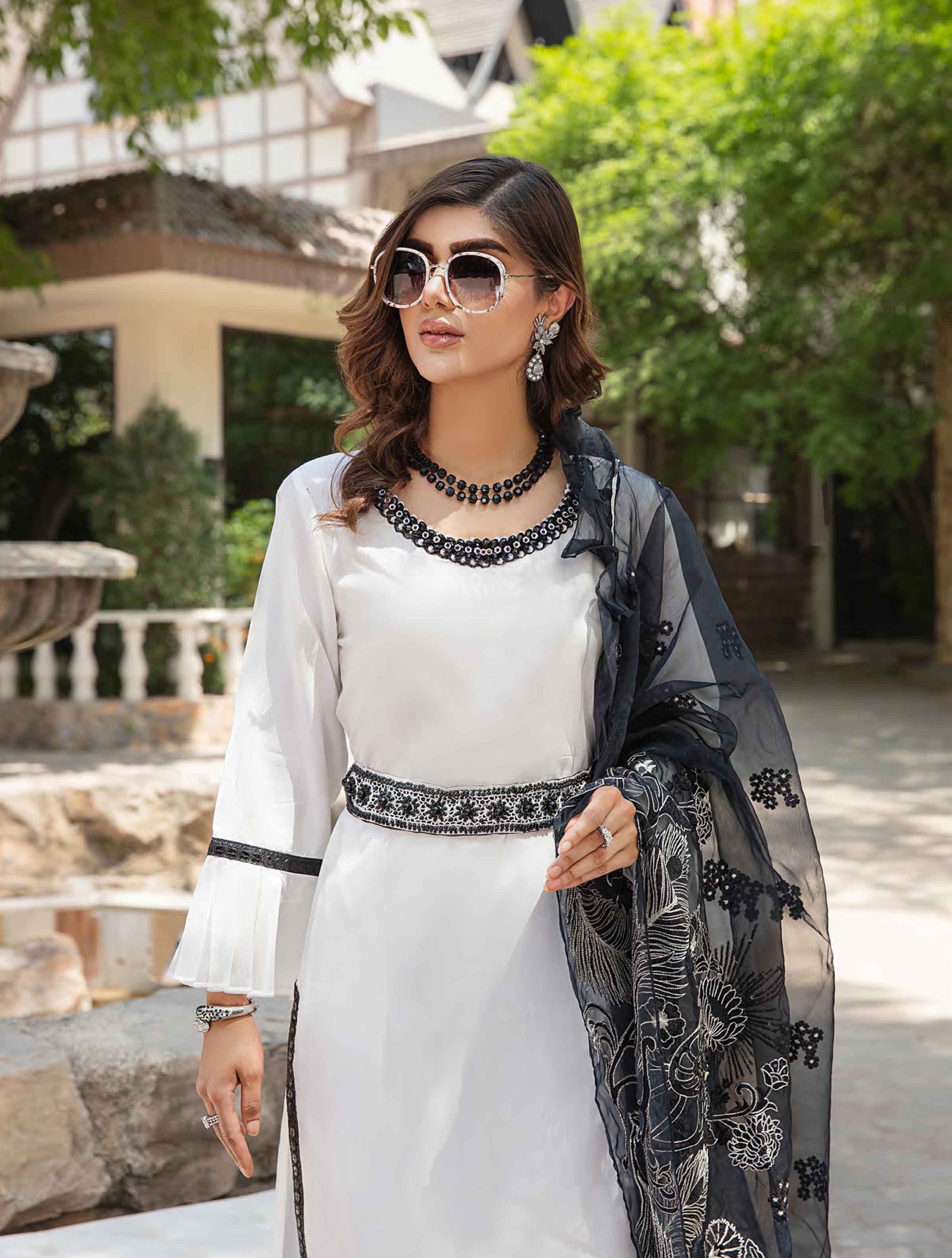 Ivana Luxury Embroidered Silk White Outfit DesiP