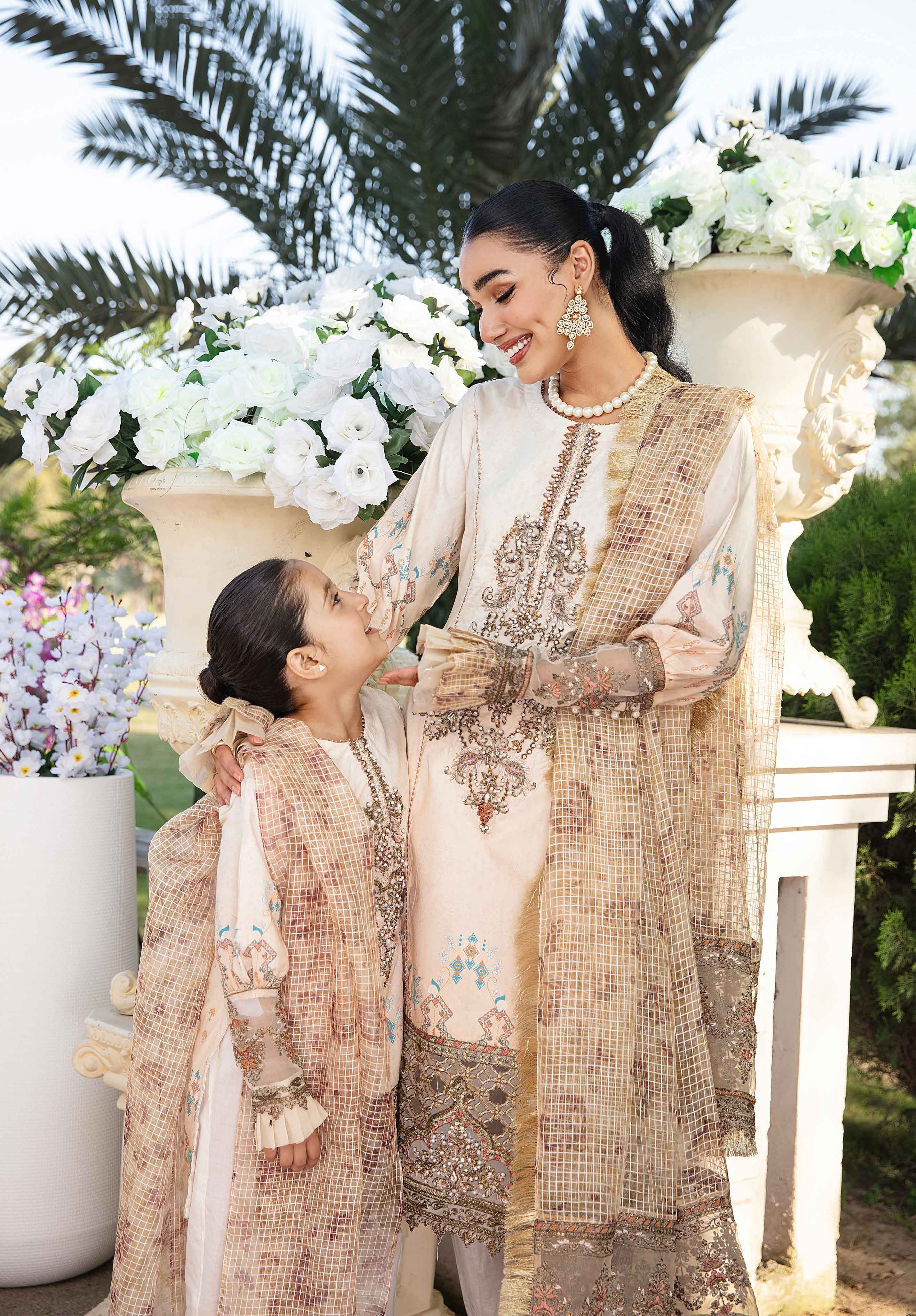 Ivana Mummy & Me Kids Eid Outfit with Embroidered Net Dupatta DesiP 