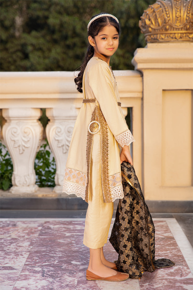 Ivana Mummy & Me Eid Collection Girls Beige Outfit 2307K - Desi Posh