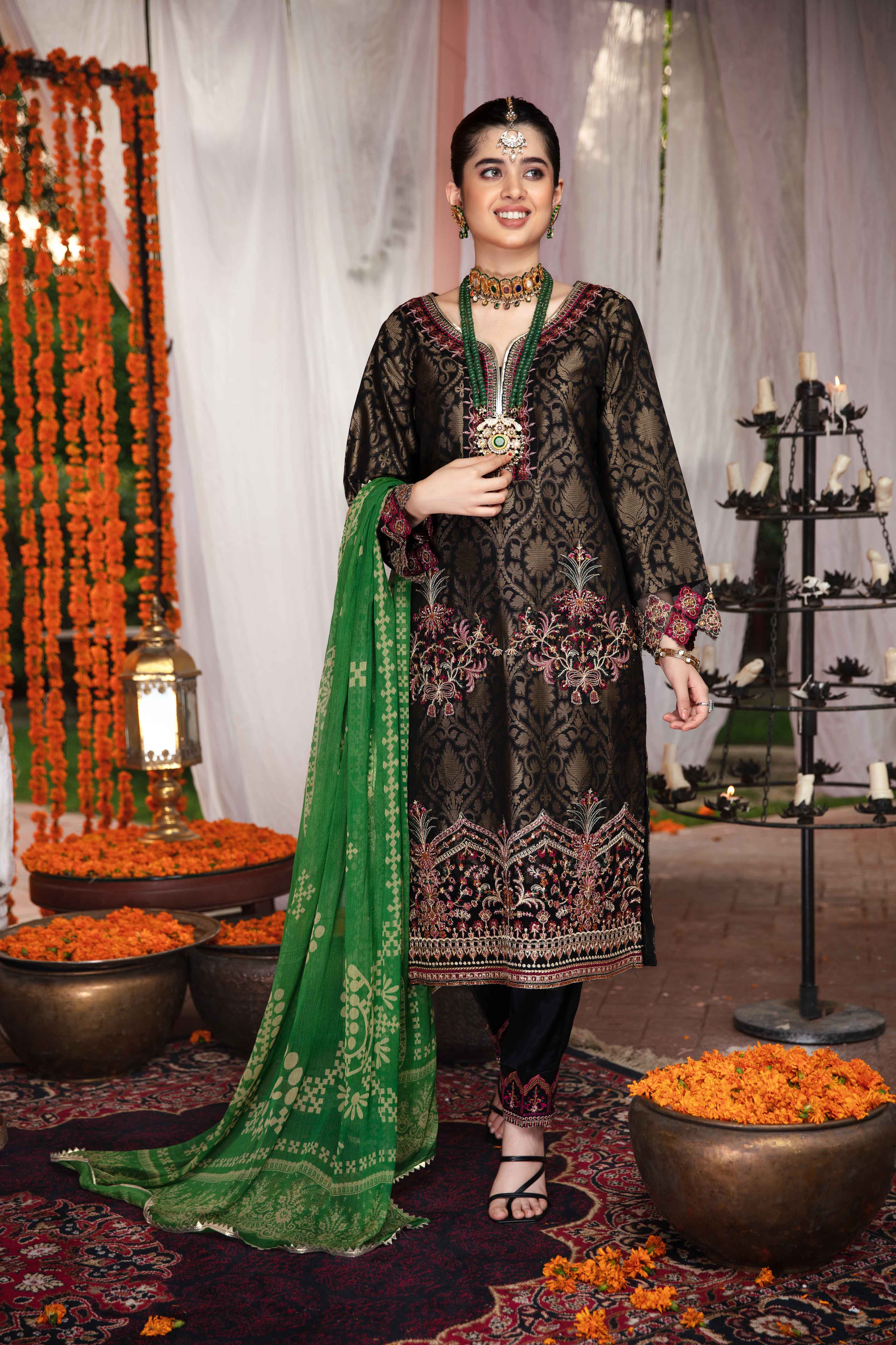 Ivana Ladies Black Jacquard Mummy & Me Outfit 3145 - Desi Posh