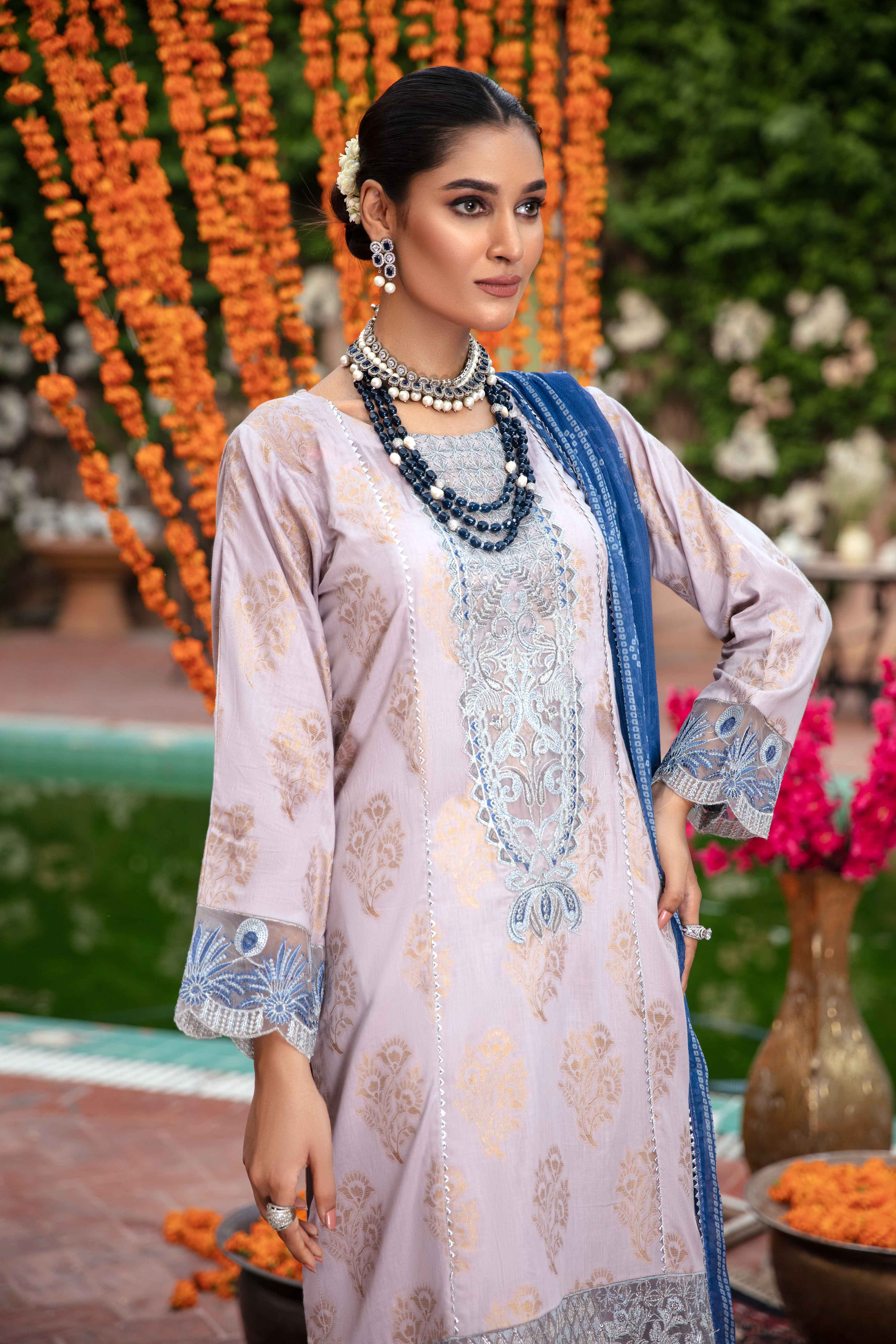 Ivana Ladies Light Lilac Jacquard Mummy & Me Outfit 3148 - Desi Posh