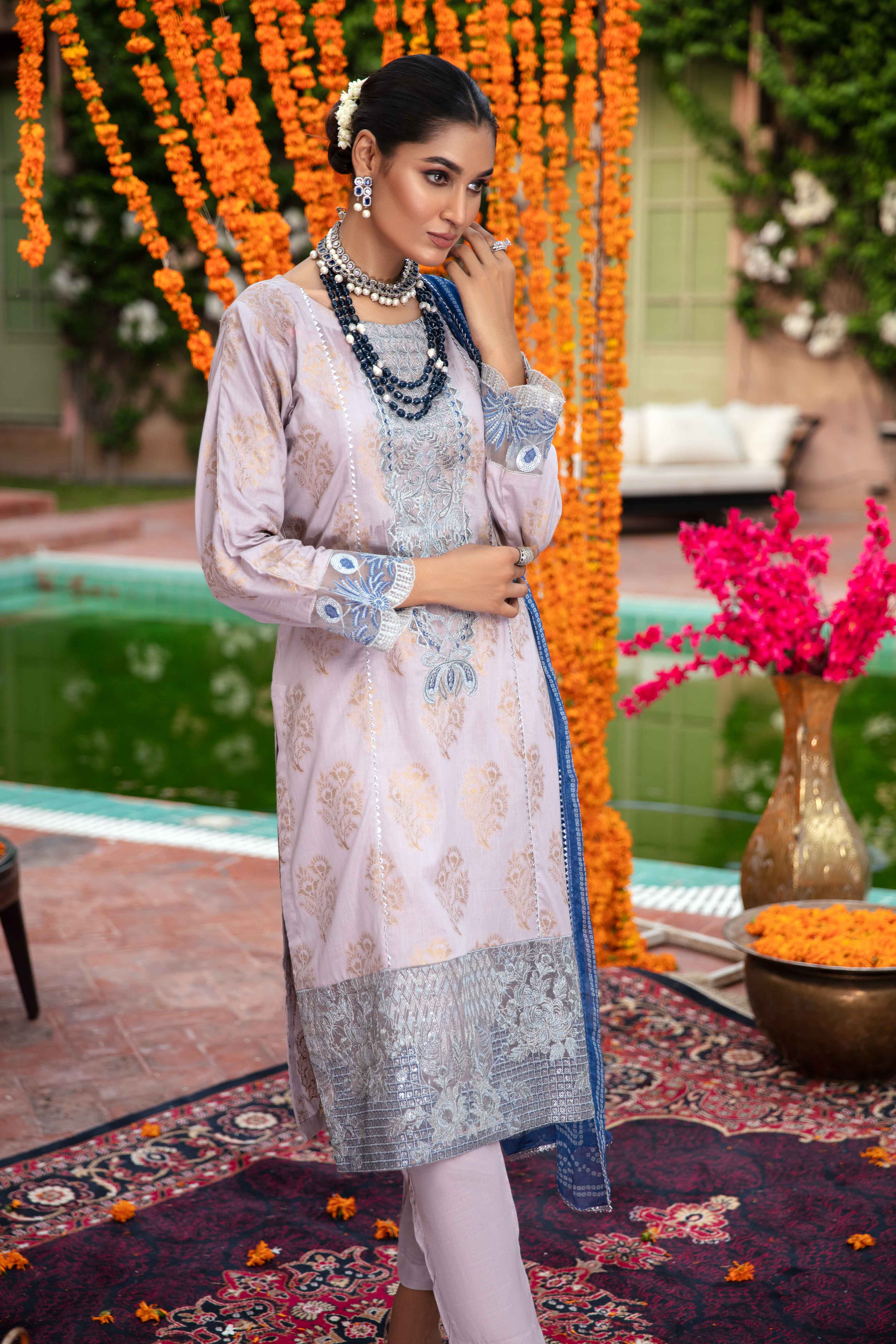 Ivana Ladies Light Lilac Jacquard Mummy & Me Outfit 3148 - Desi Posh