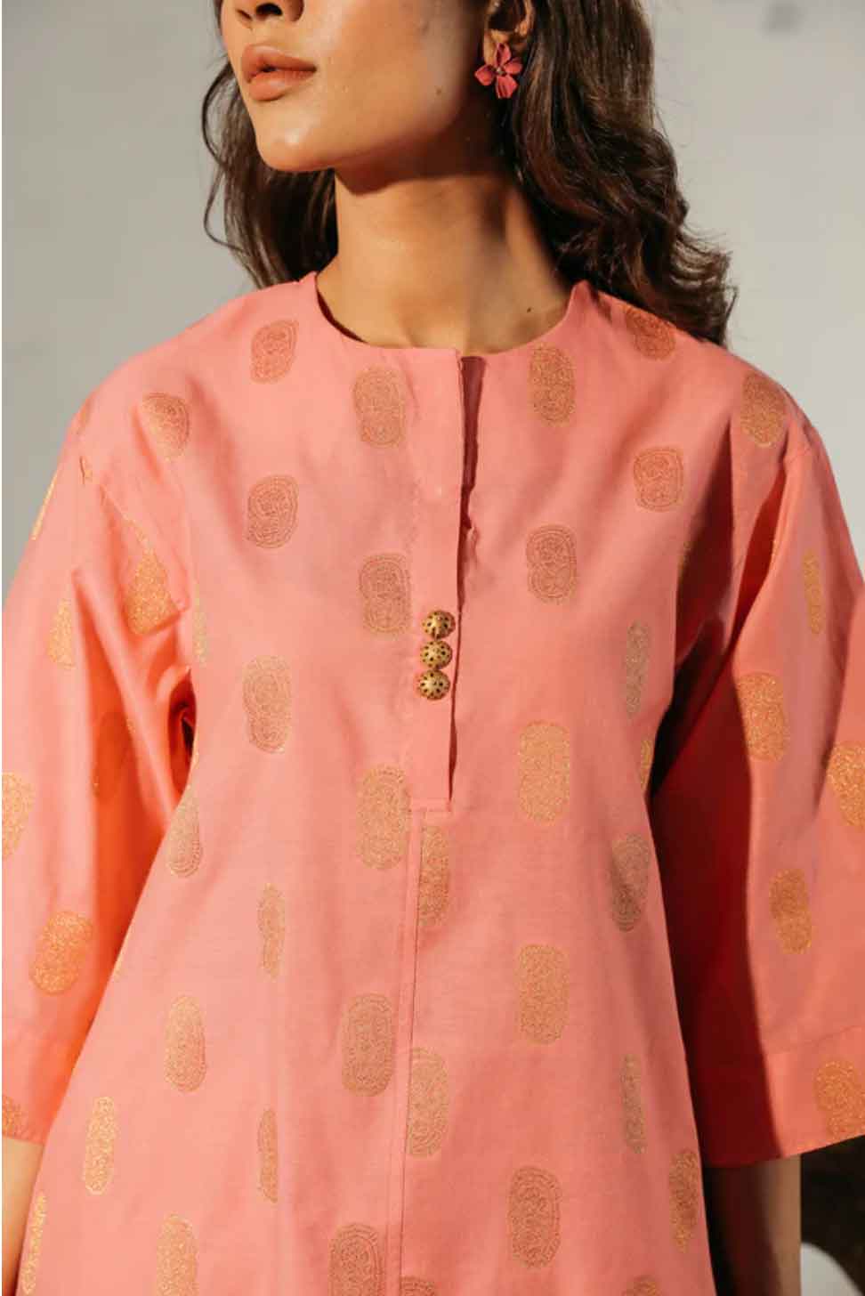 Ethnic PK Designer Coral Pink Jacquard Suit E0111 - Desi Posh