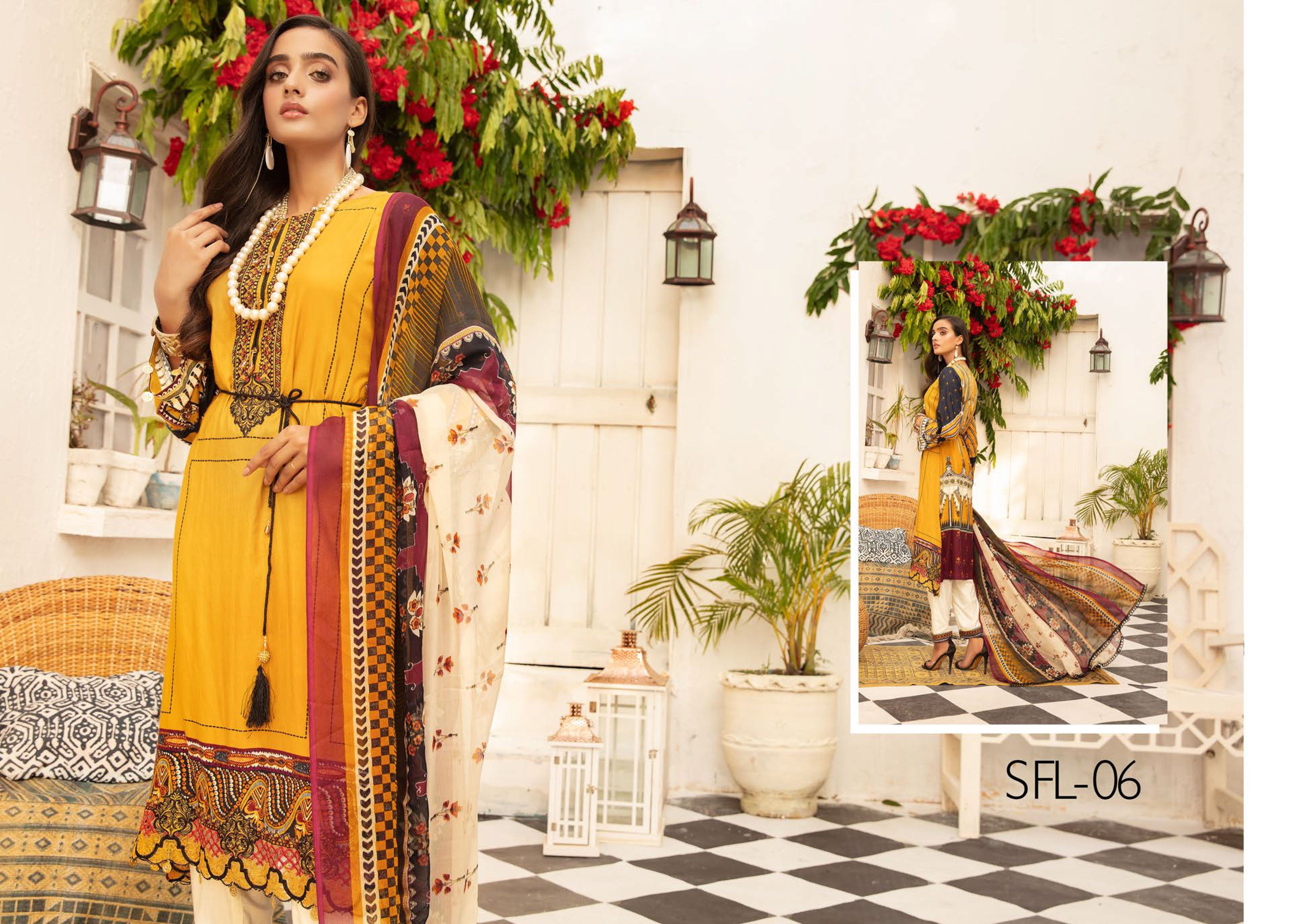 Jannat by Simrans Digital Print Linen Outfit with Digital Print Chiffon Dupatta SFL06 - Desi Posh