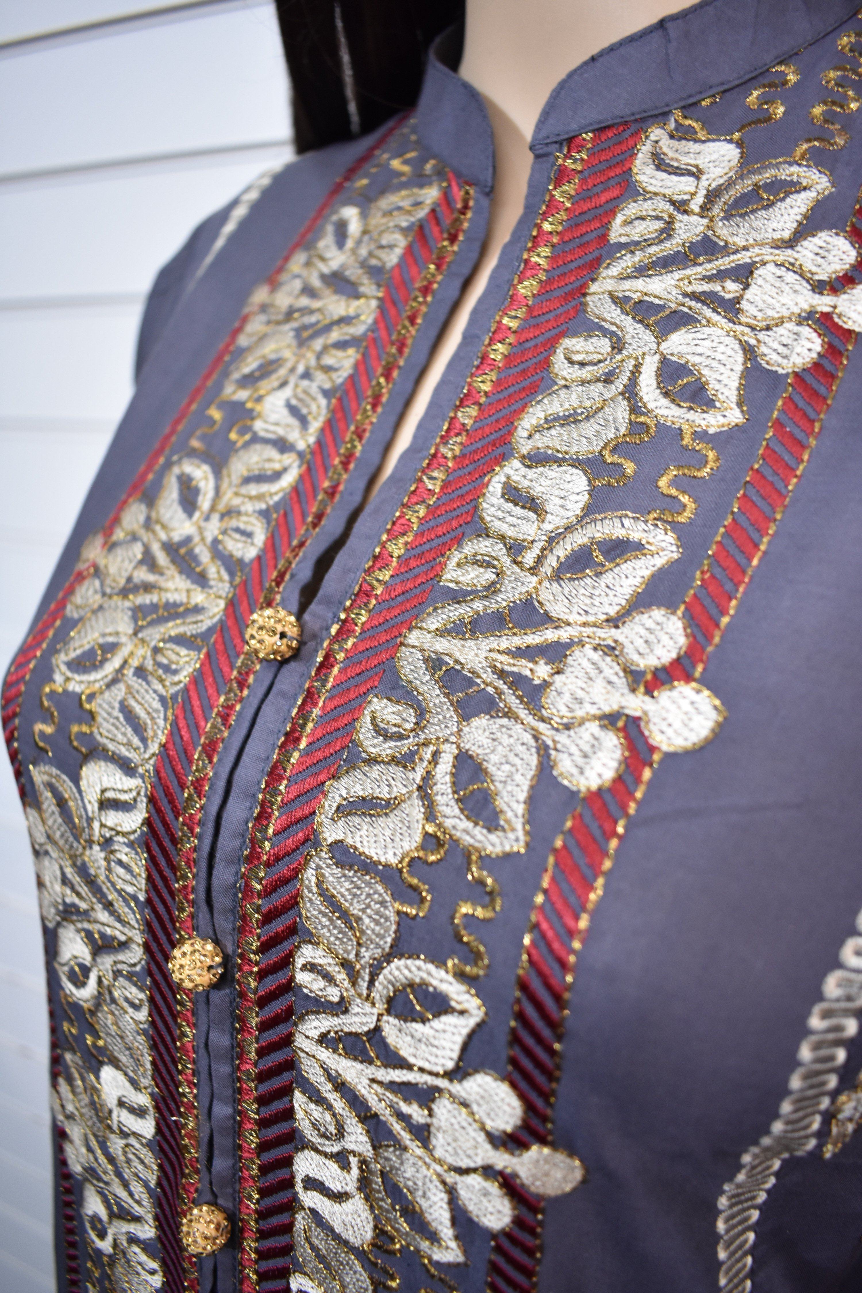 Khaadi Inspired Cotton Ready Made Outfit with Printed Chiffon Dupatta - Desi Posh