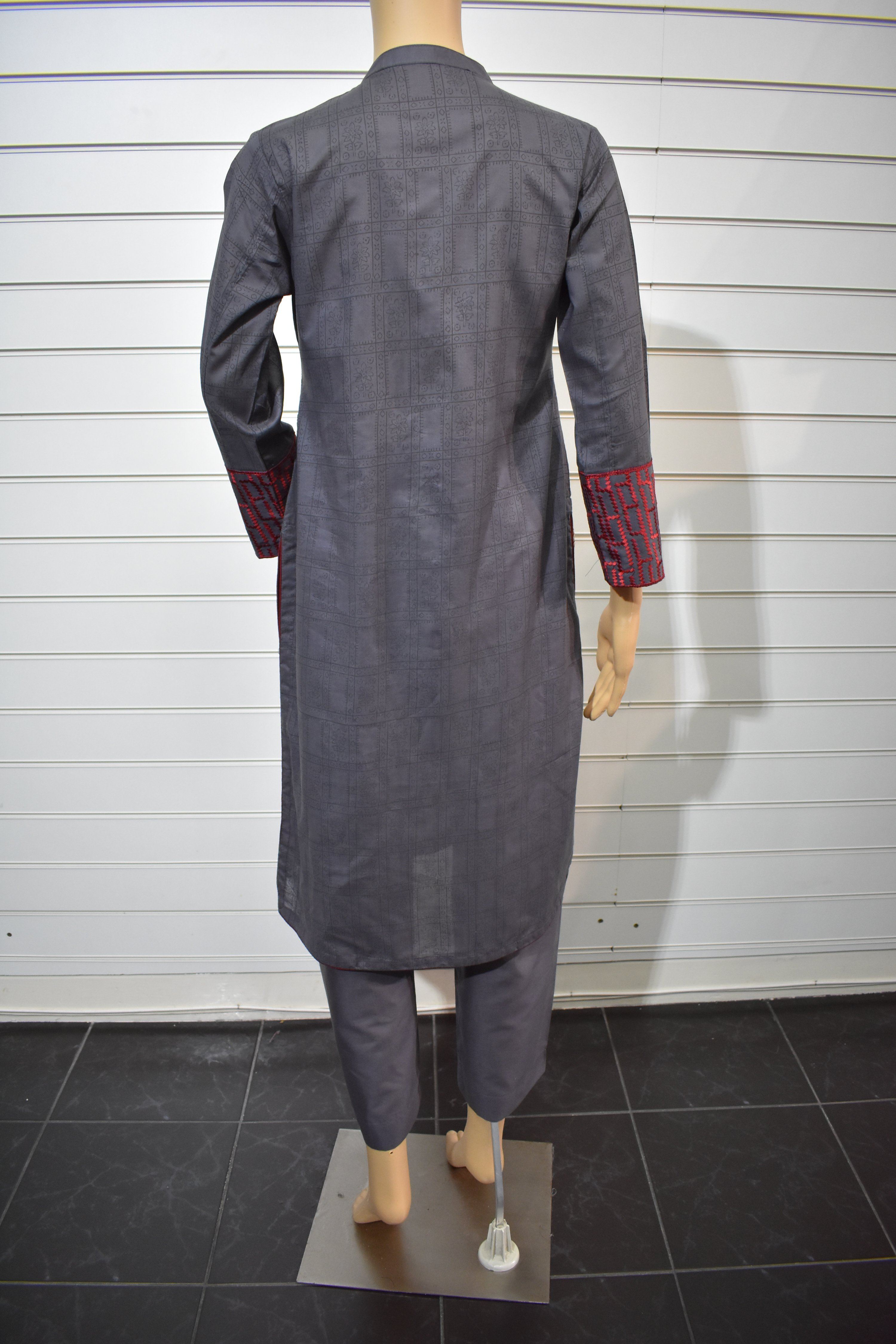 Khaadi Inspired Cotton Ready Made Outfit with Printed Chiffon Dupatta - Desi Posh