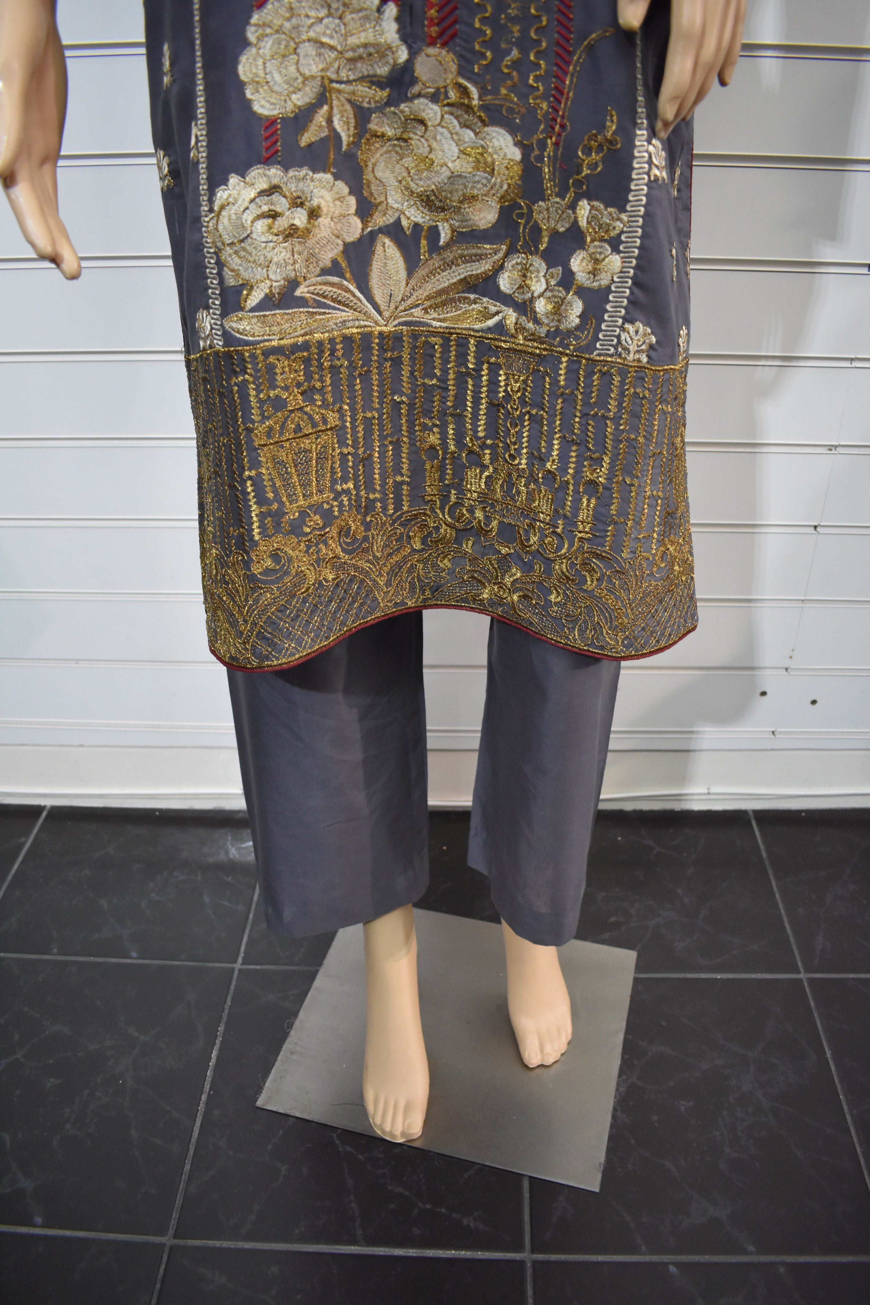 Khaadi Inspired Cotton Ready Made Outfit with Printed Chiffon Dupatta - Desi Posh