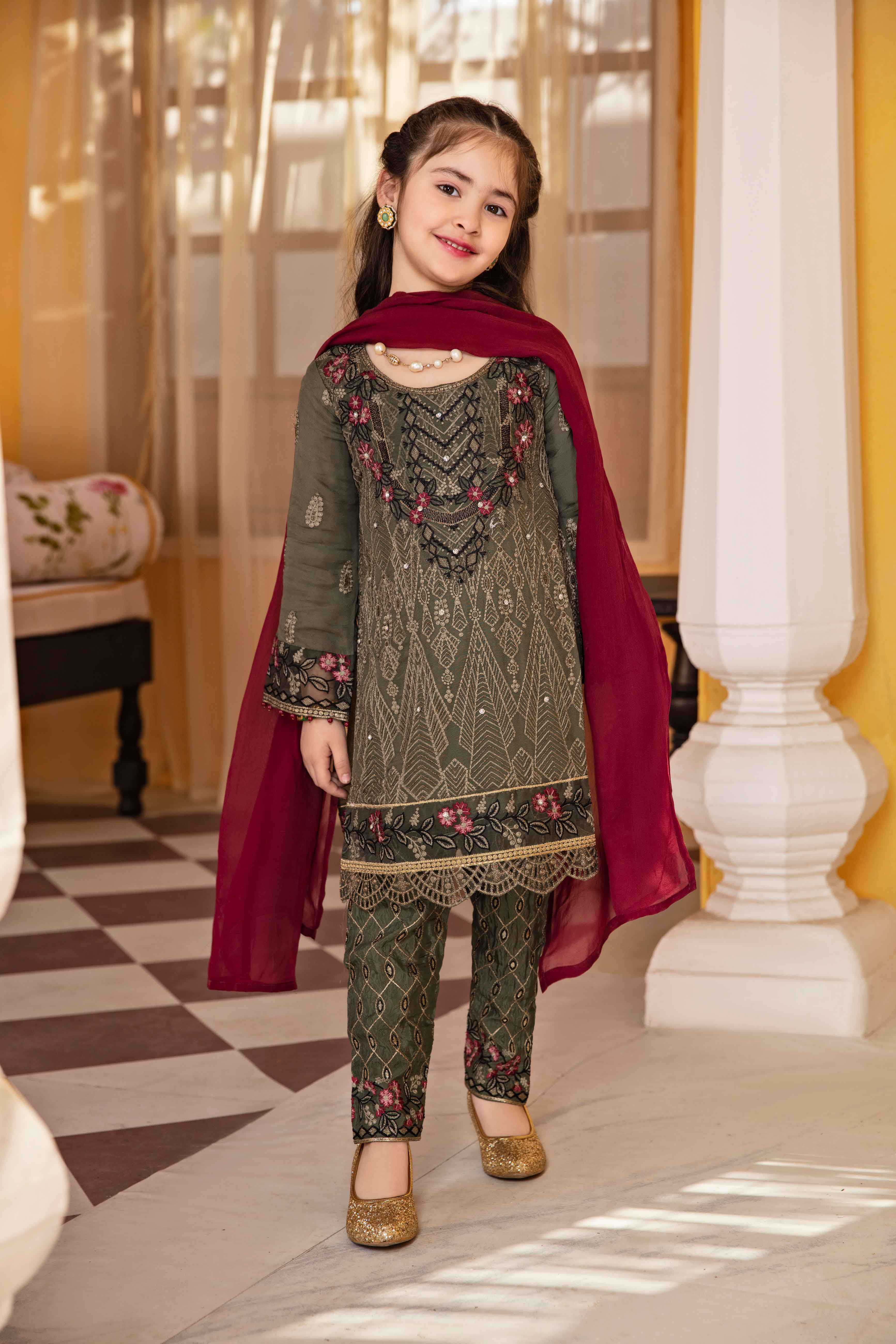 Fareen Eid Edition Mummy & Me Girls Juniper Chiffon Suit - Desi Posh