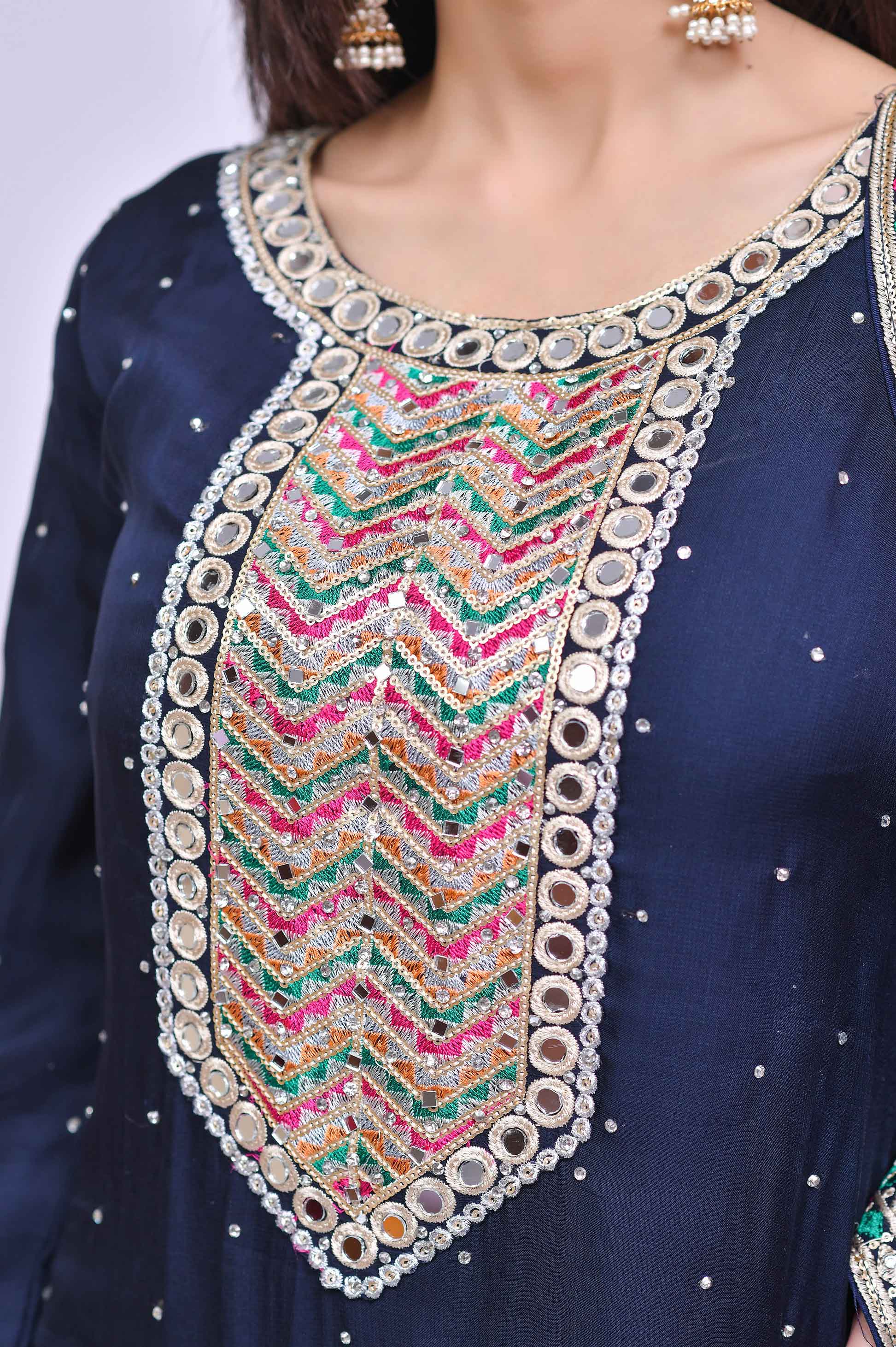 Ladies Designer Semi Formal Navy Gharara Outfit S2397 Desi Posh