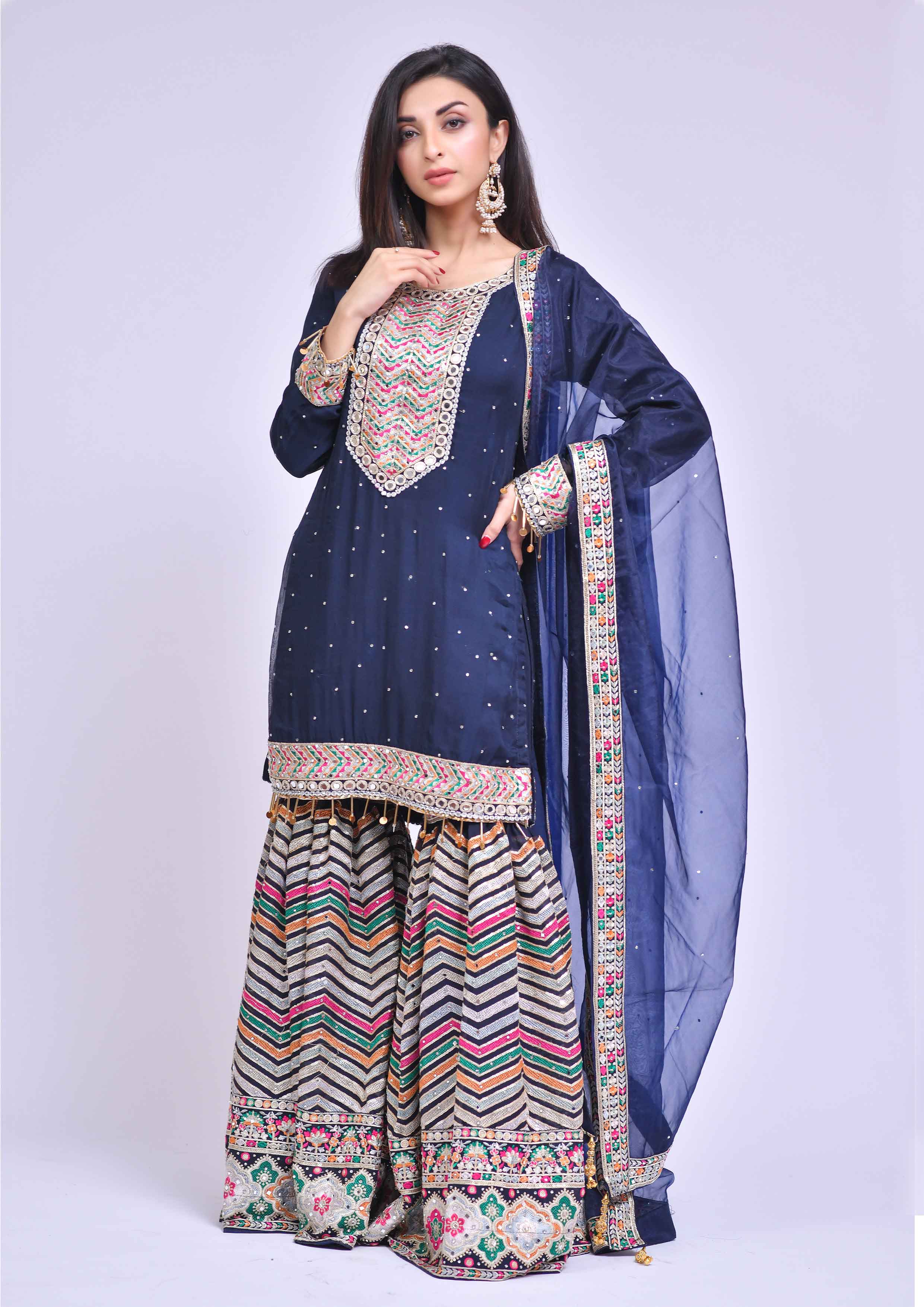 Ladies Designer Semi Formal Navy Gharara Outfit S2397