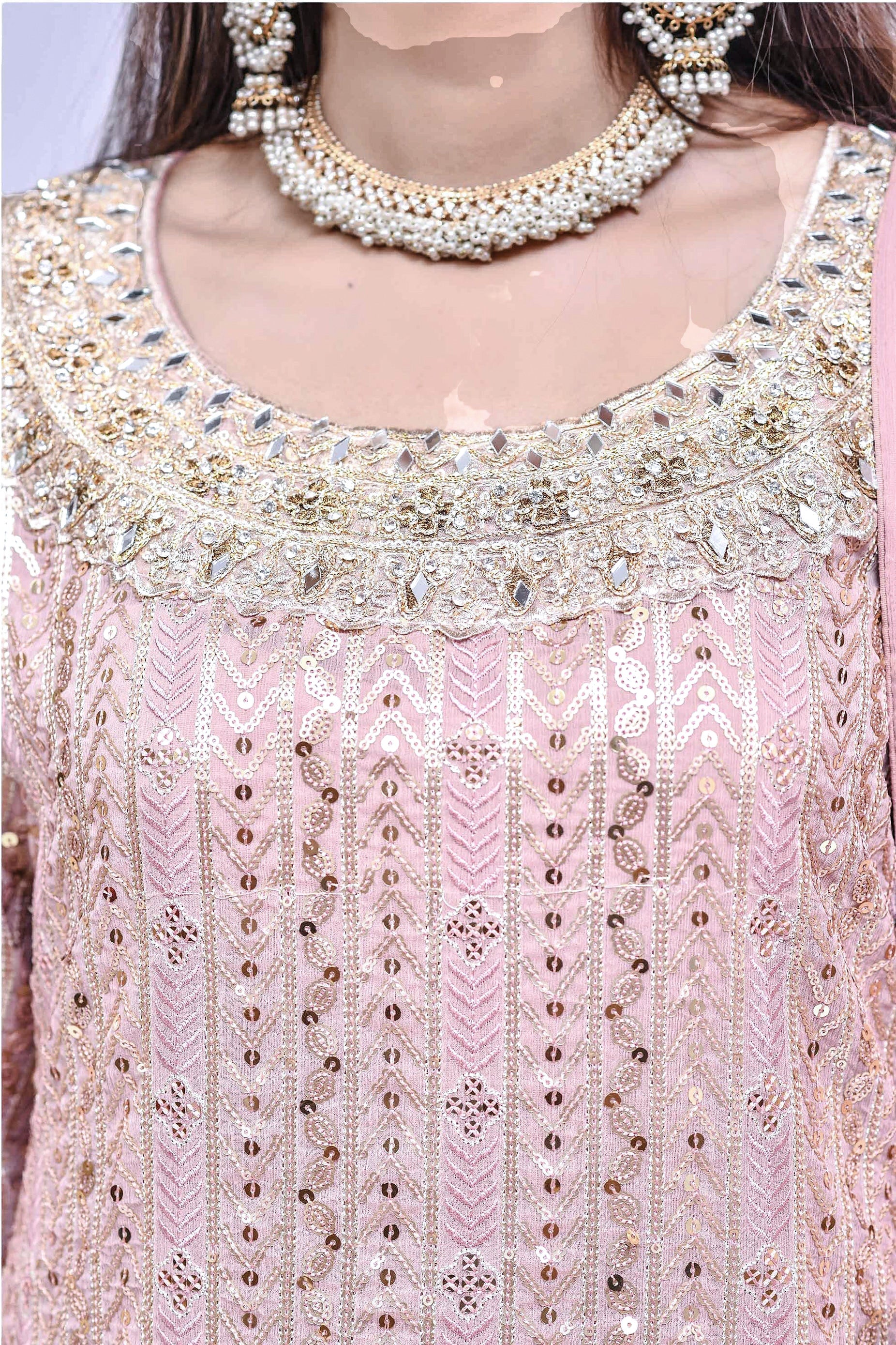 Ladies Designer Semi Formal Pink Heavy Embroidered Outfit - Desi Posh