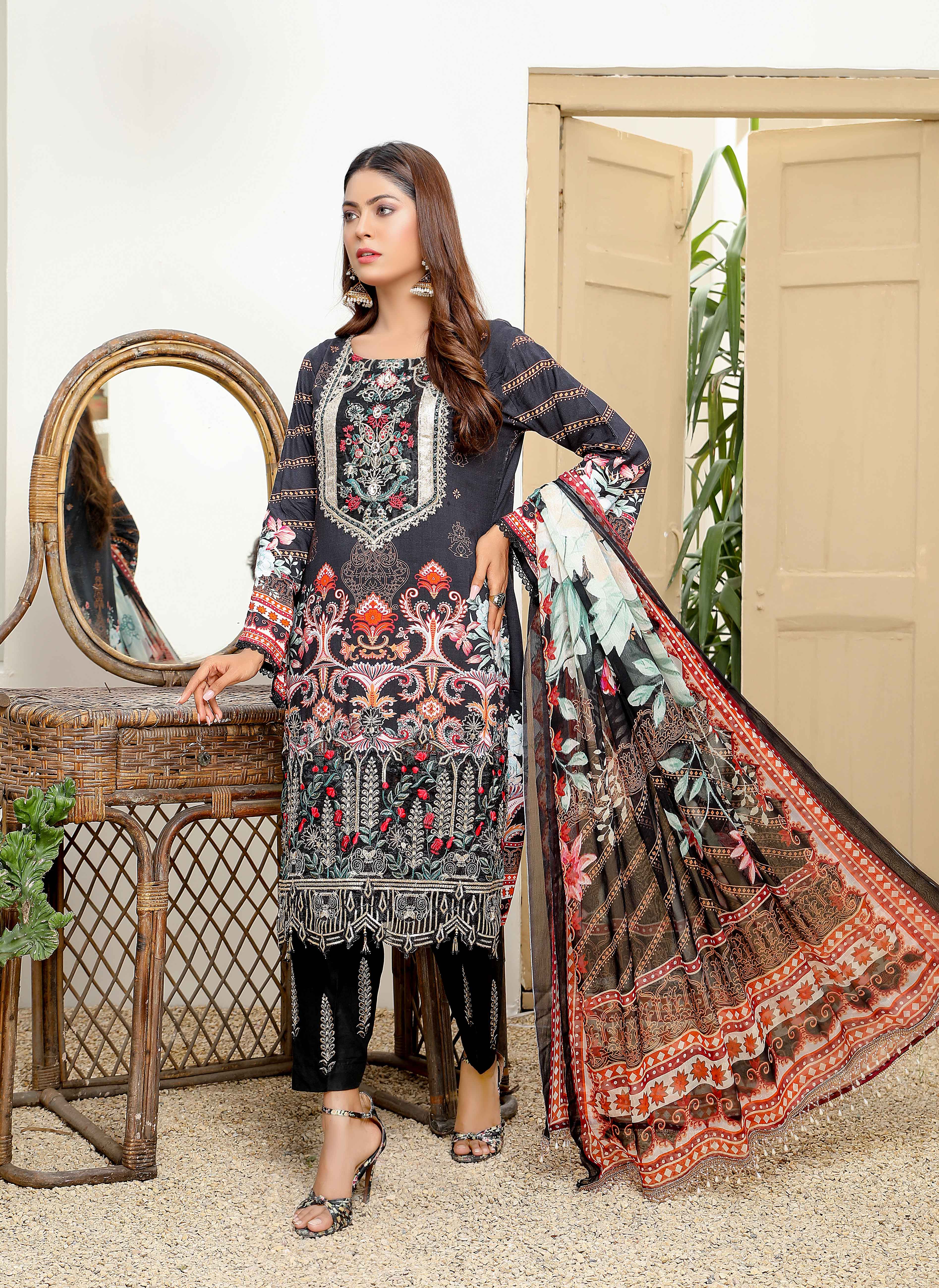 Libas by Simrans Linen 3 Piece Outfit With Embroidered Trousers DG63