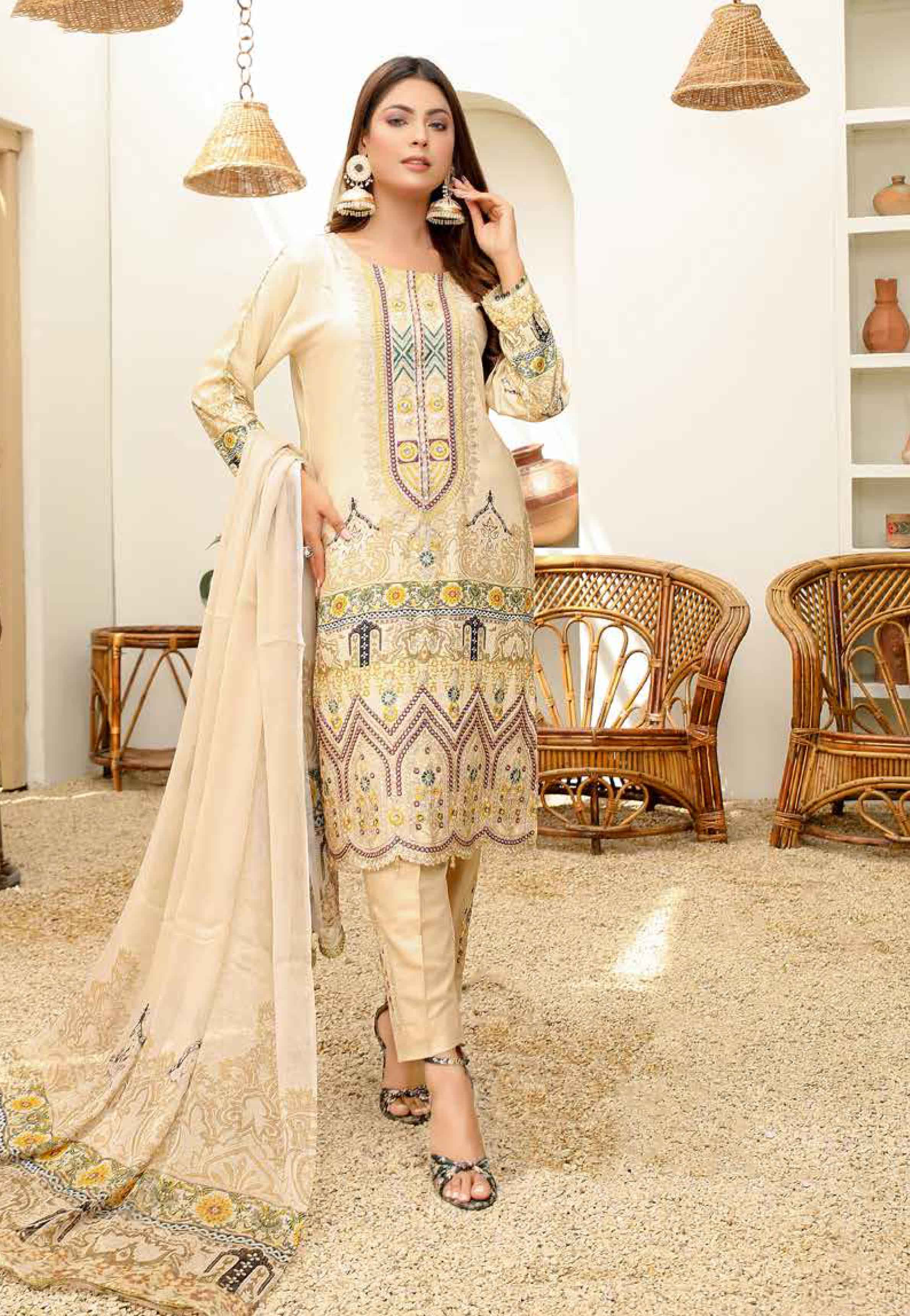 Libas by Simrans Linen 3 Piece Outfit With Embroidered Trousers DG66 DesiP 