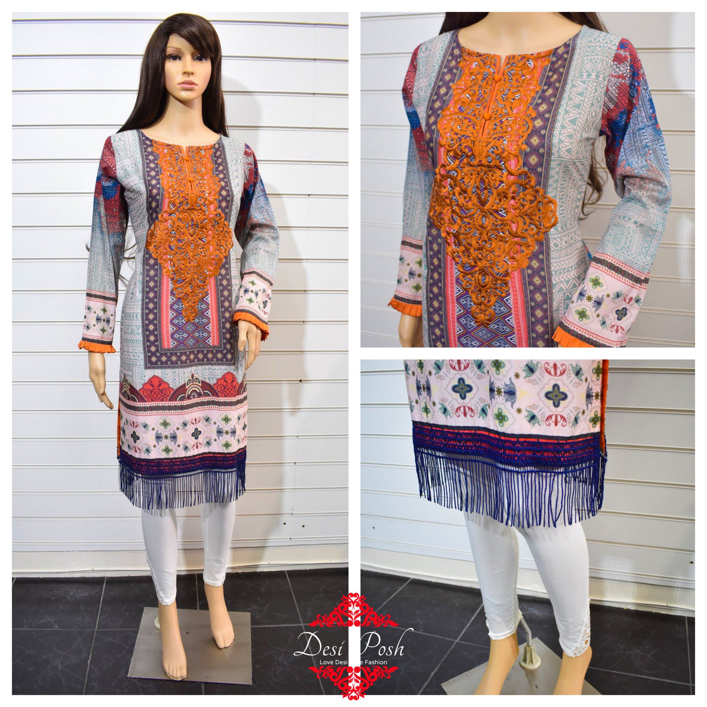 Limelight Digital Print Embroidered Designer Winter Linen Kurta AL12 - Desi Posh