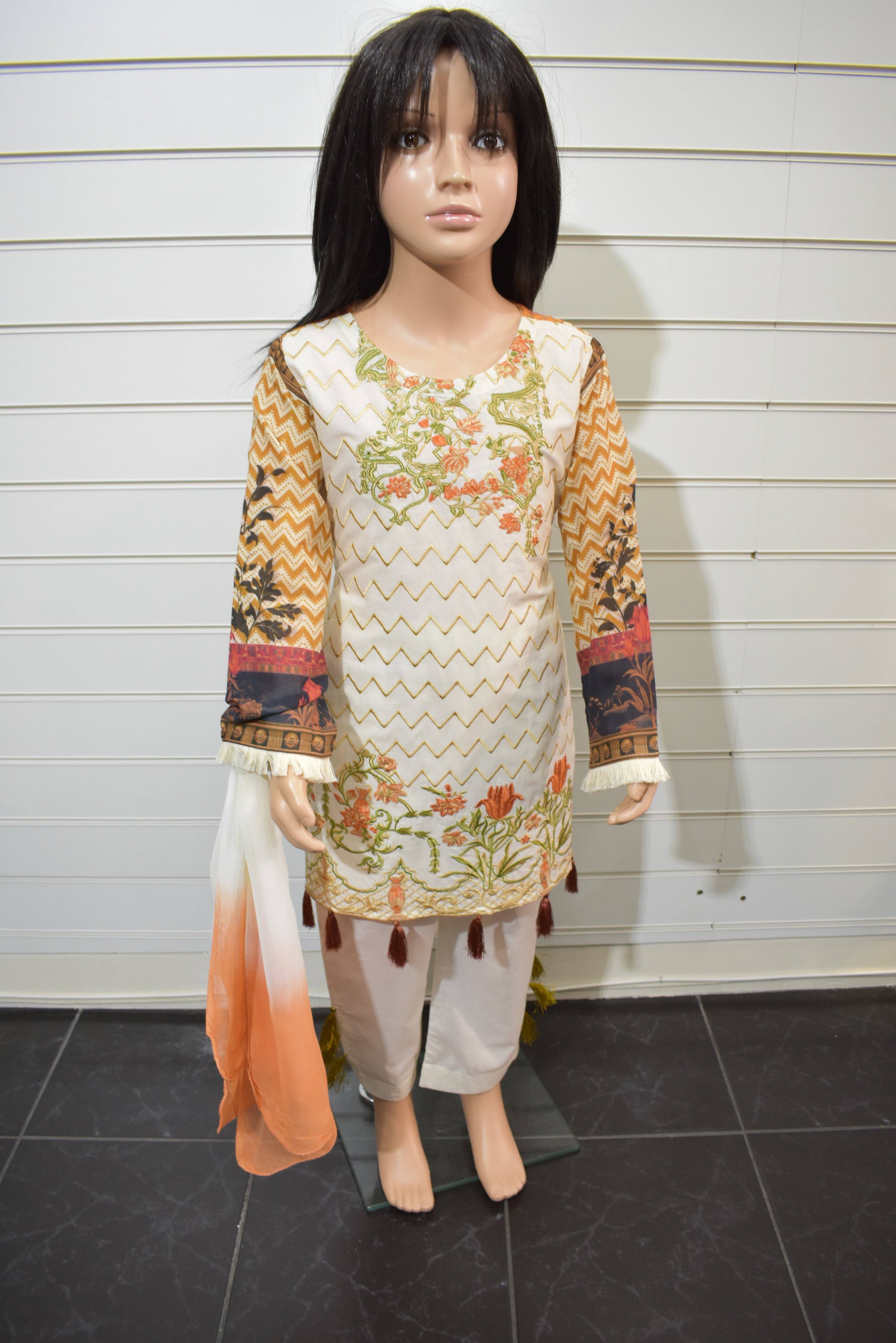 Limelight Inspired Kids Digital Print Outfit with Tassel Trousers - Desi Posh