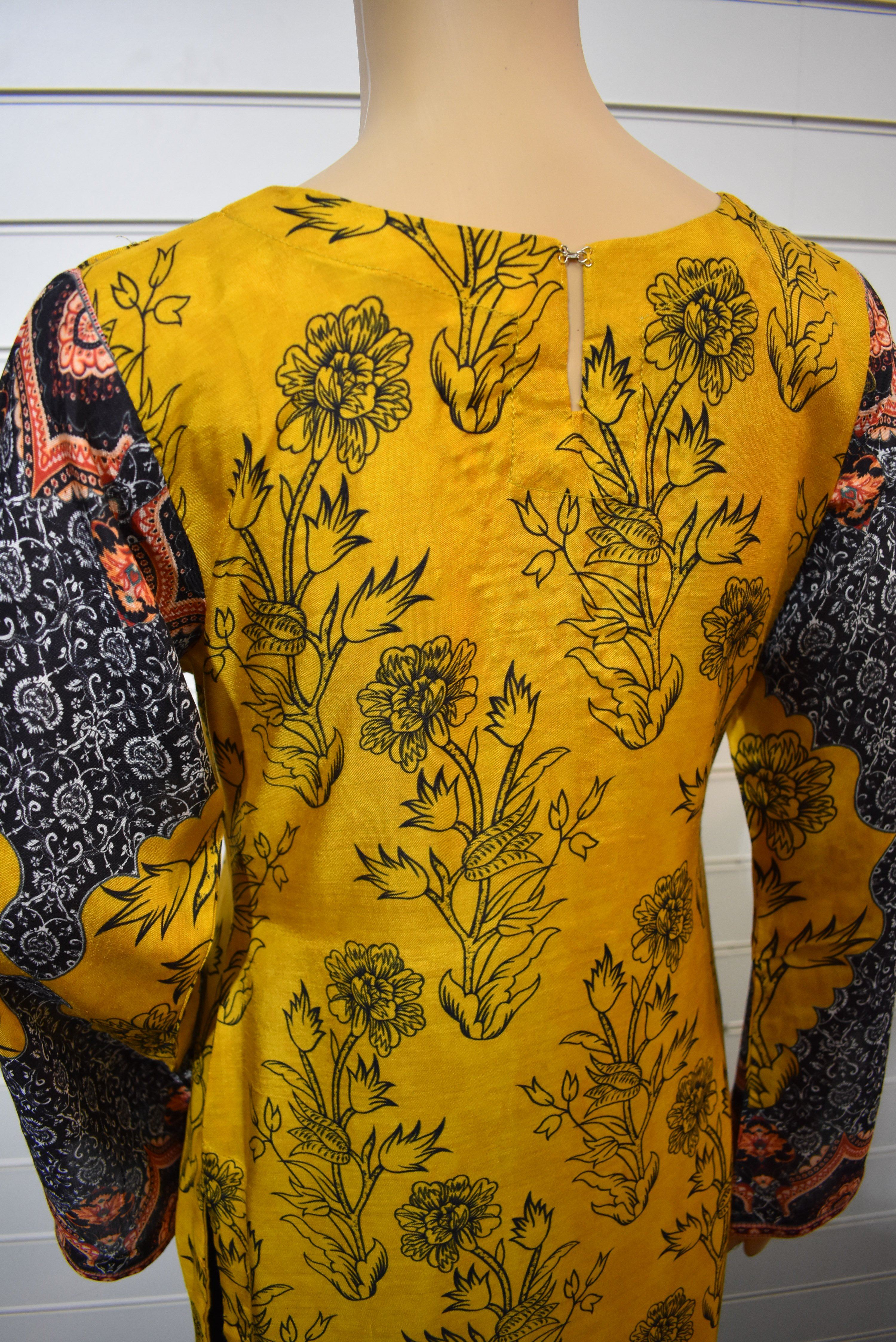 Limelight Inspired Pearl Detailed 3 Piece Linen Mustard Outfit - Desi Posh