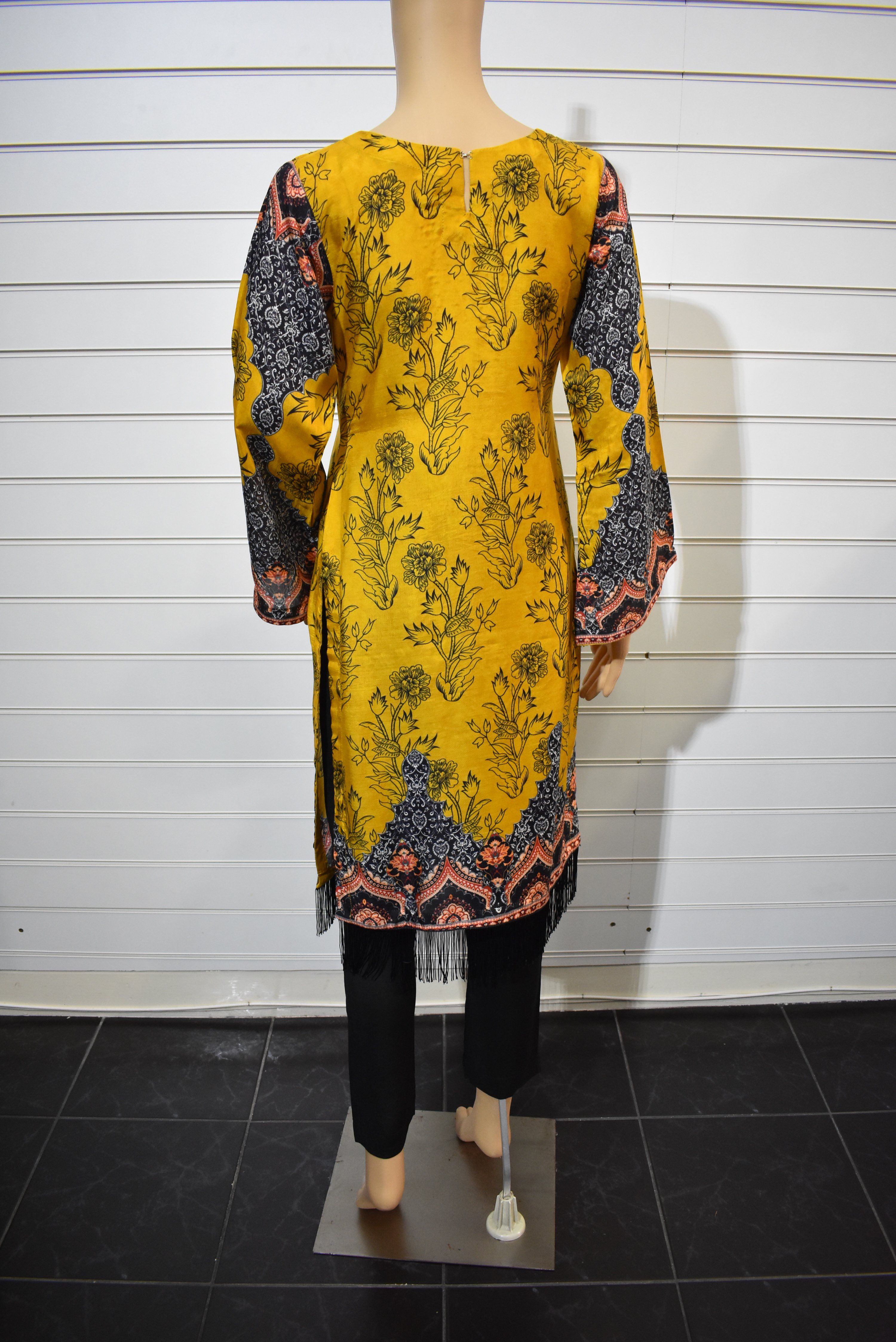 Limelight Inspired Pearl Detailed 3 Piece Linen Mustard Outfit - Desi Posh