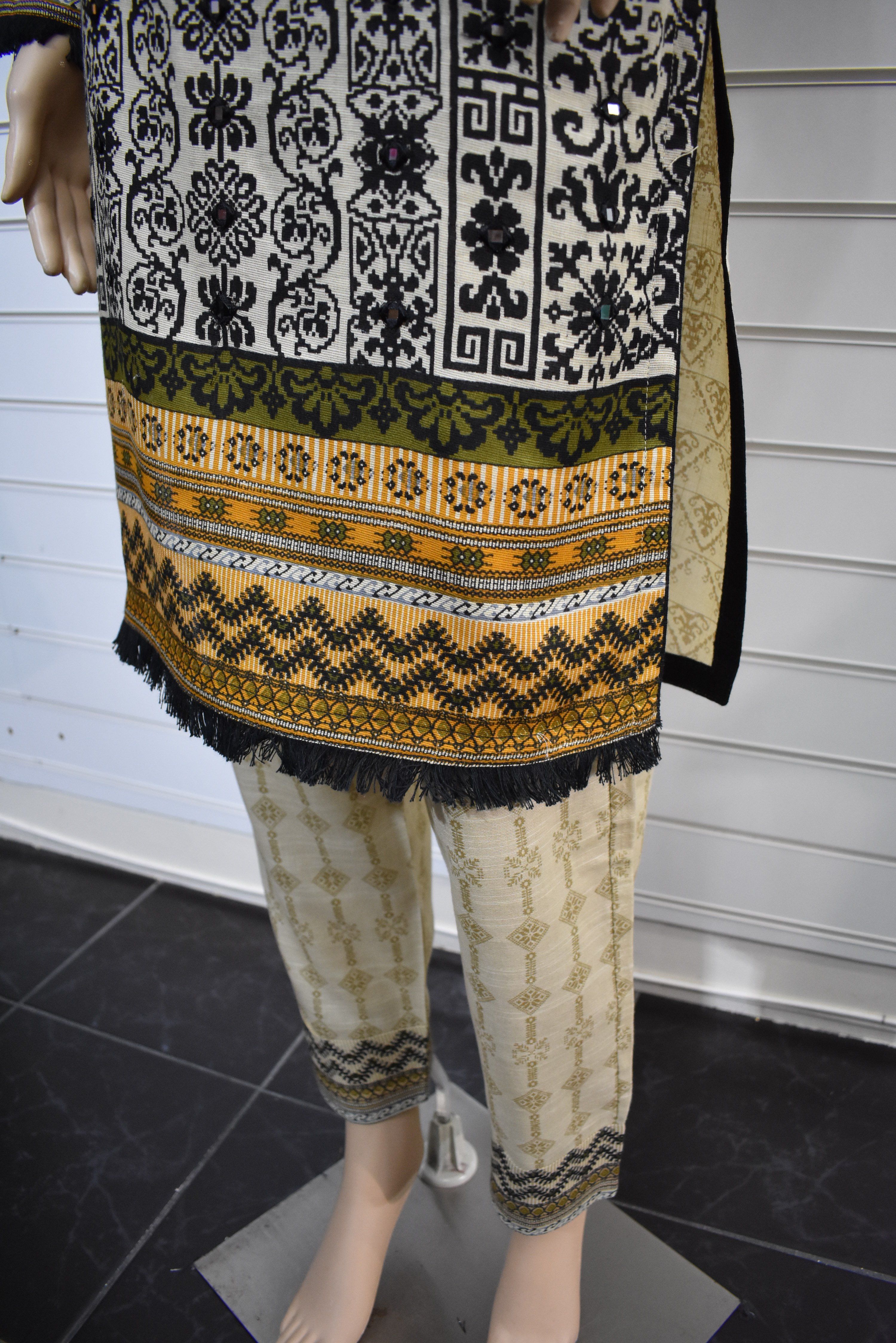 Limelight inspired Ready Made Winter Khaddar Outfit With Mirror Detailing - Desi Posh