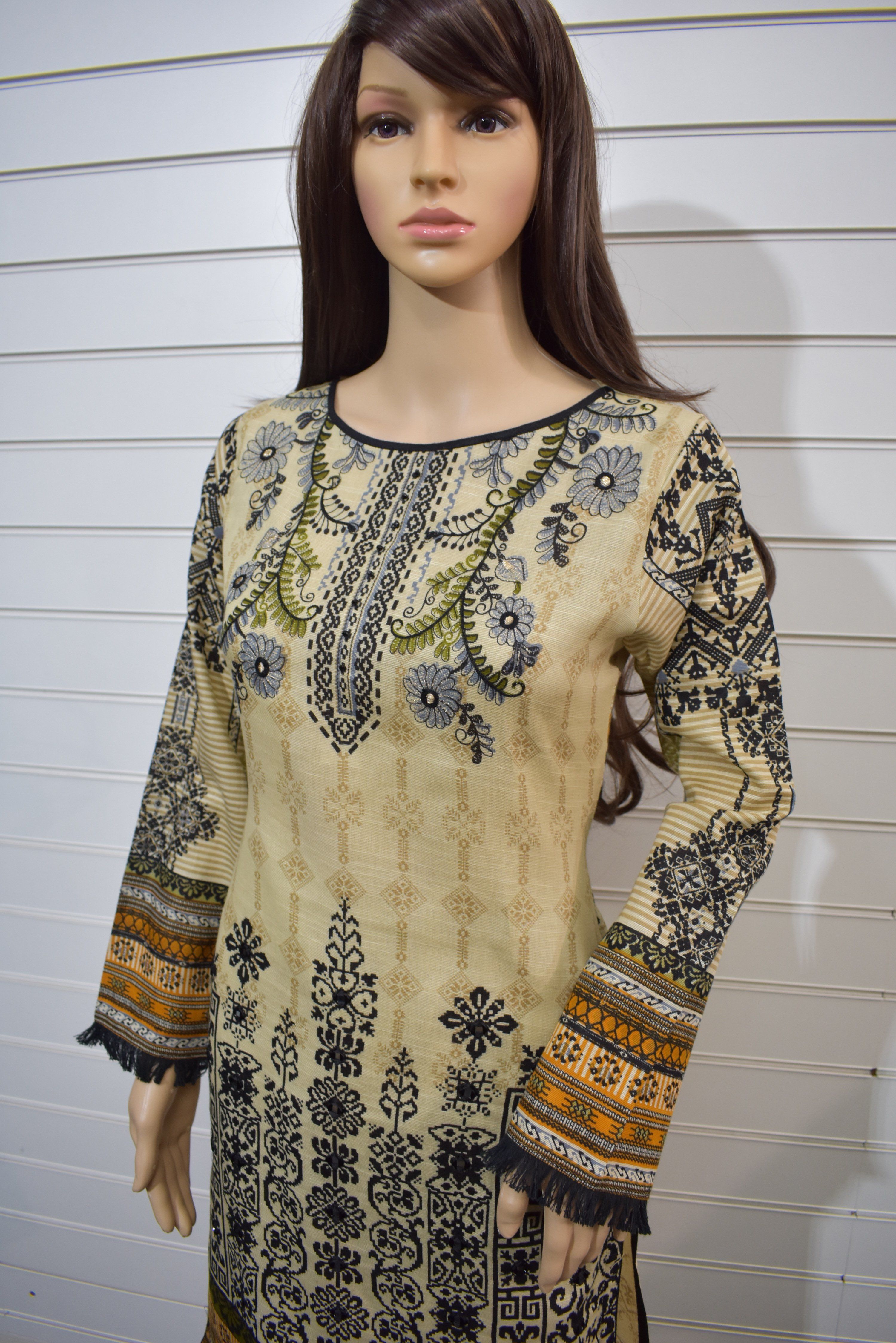 Limelight inspired Ready Made Winter Khaddar Outfit With Mirror Detailing - Desi Posh