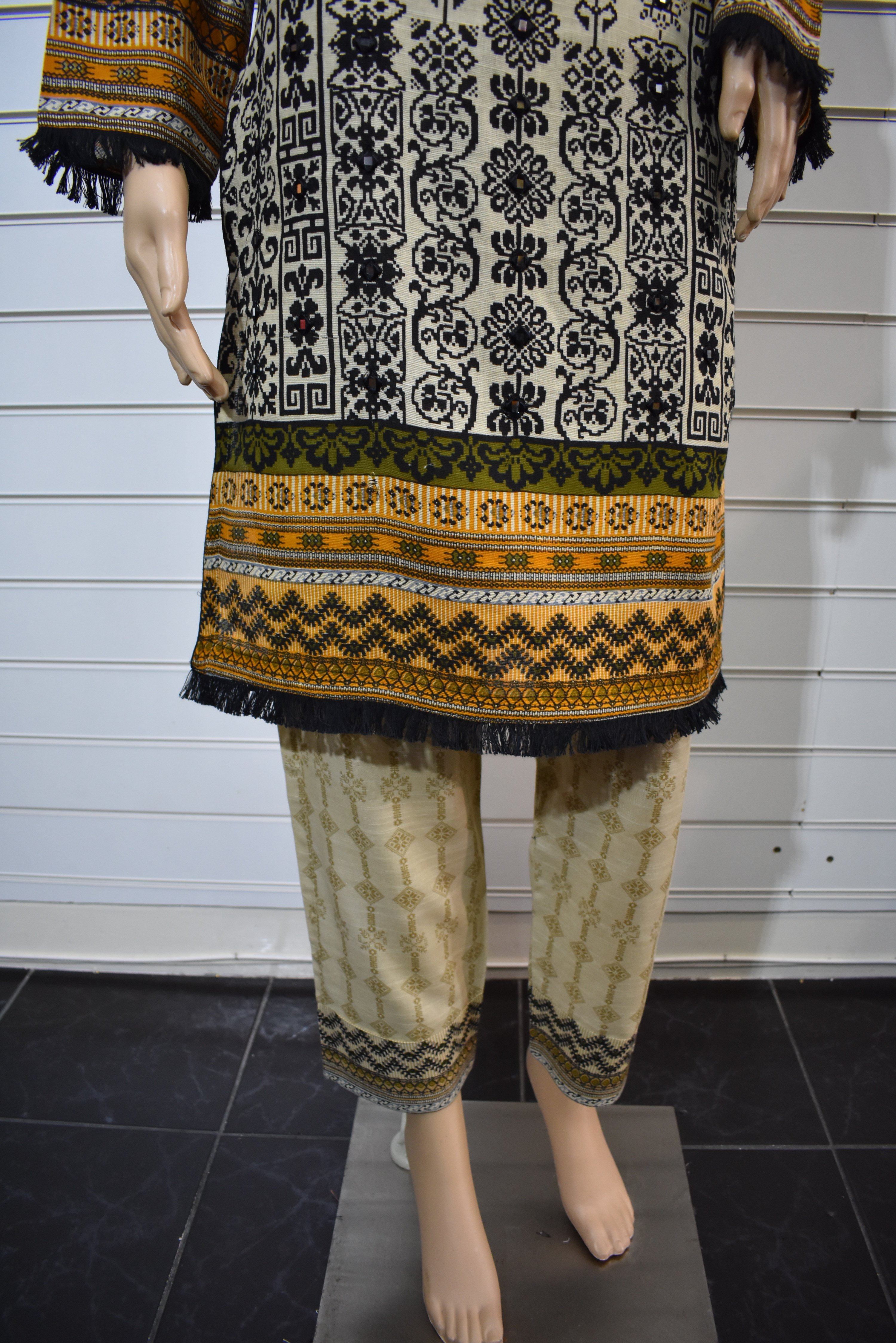 Limelight inspired Ready Made Winter Khaddar Outfit With Mirror Detailing - Desi Posh