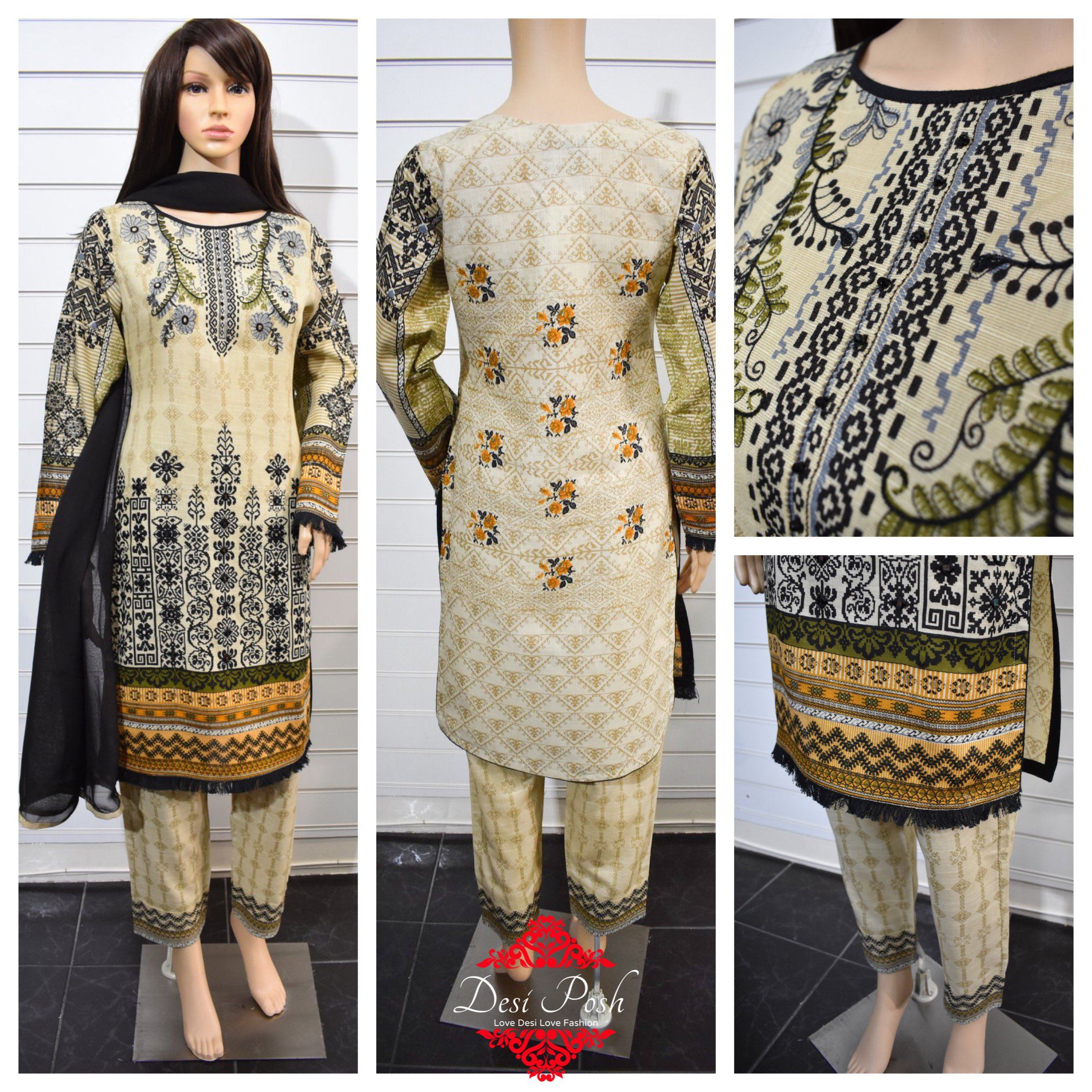 Limelight inspired Ready Made Winter Khaddar Outfit With Mirror Detailing - Desi Posh