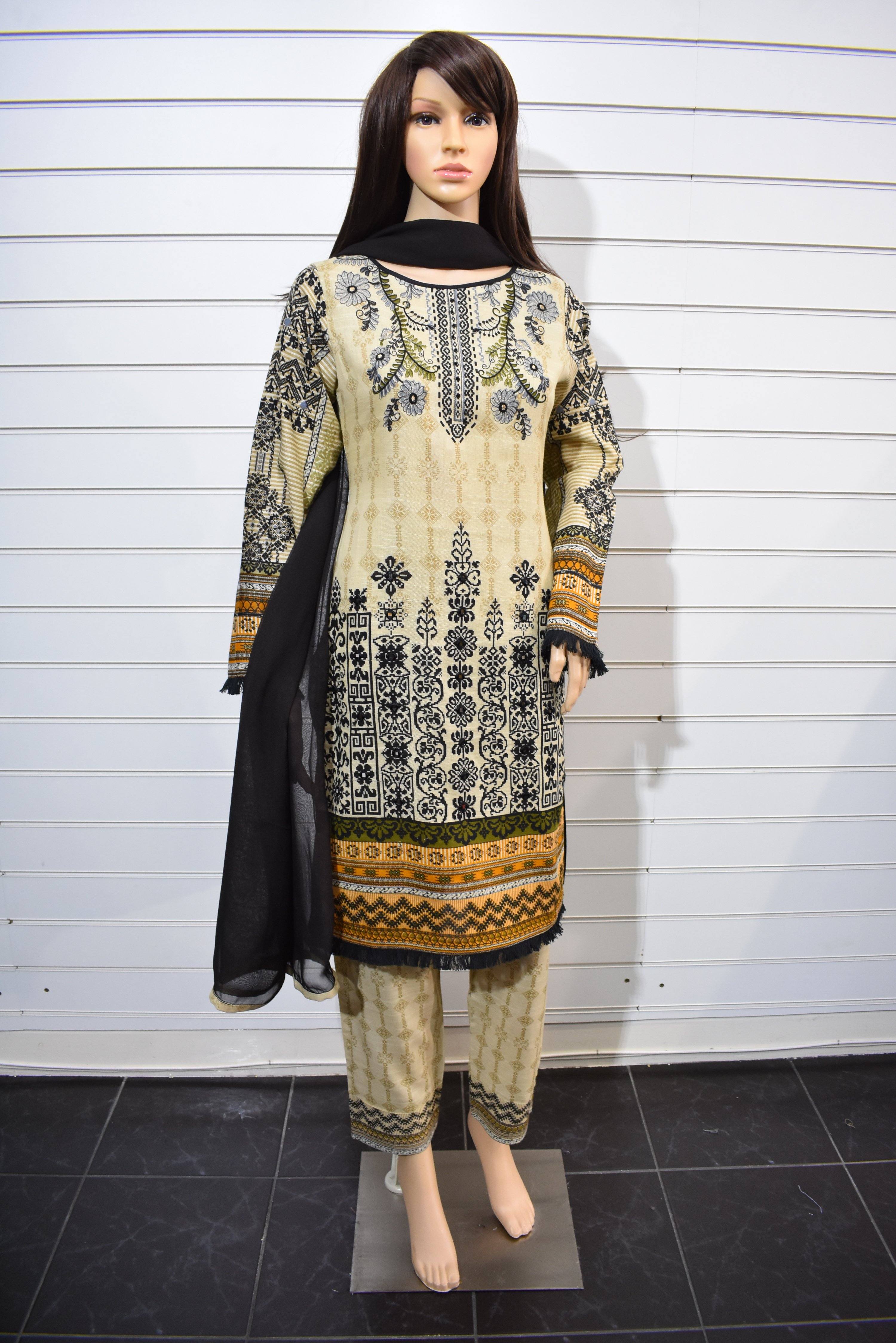 Limelight inspired Ready Made Winter Khaddar Outfit With Mirror Detailing - Desi Posh