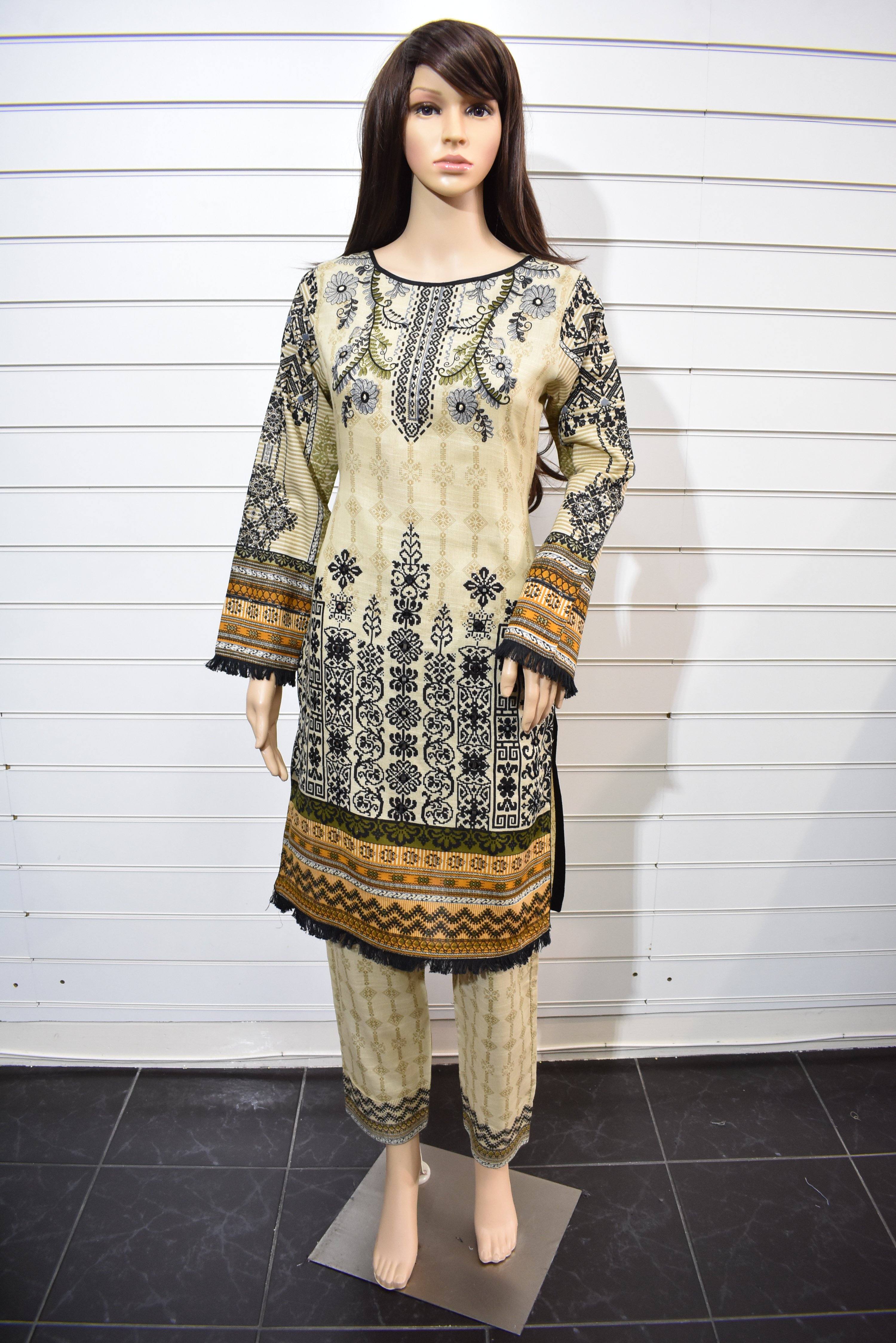 Limelight inspired Ready Made Winter Khaddar Outfit With Mirror Detailing - Desi Posh