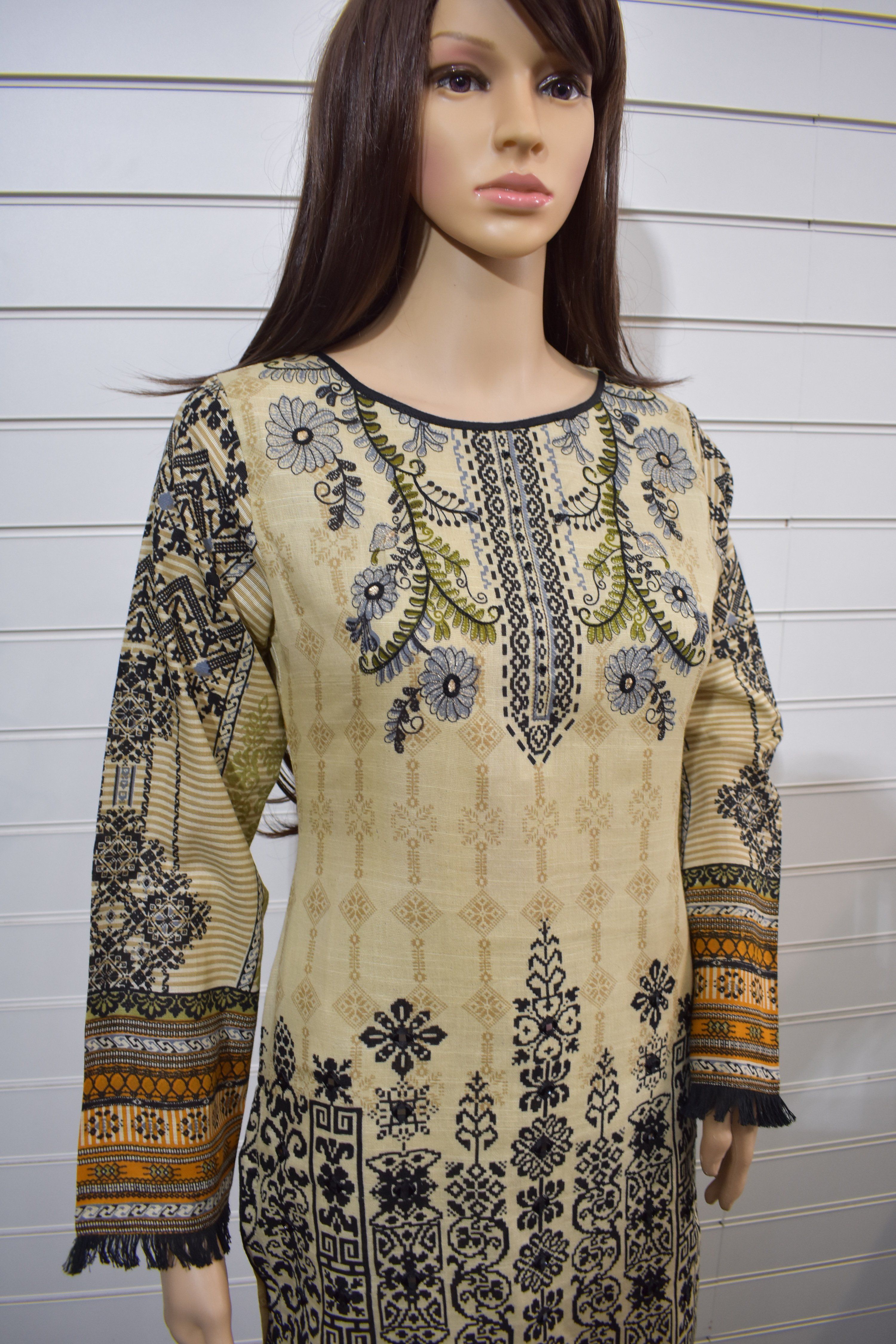 Limelight inspired Ready Made Winter Khaddar Outfit With Mirror Detailing - Desi Posh