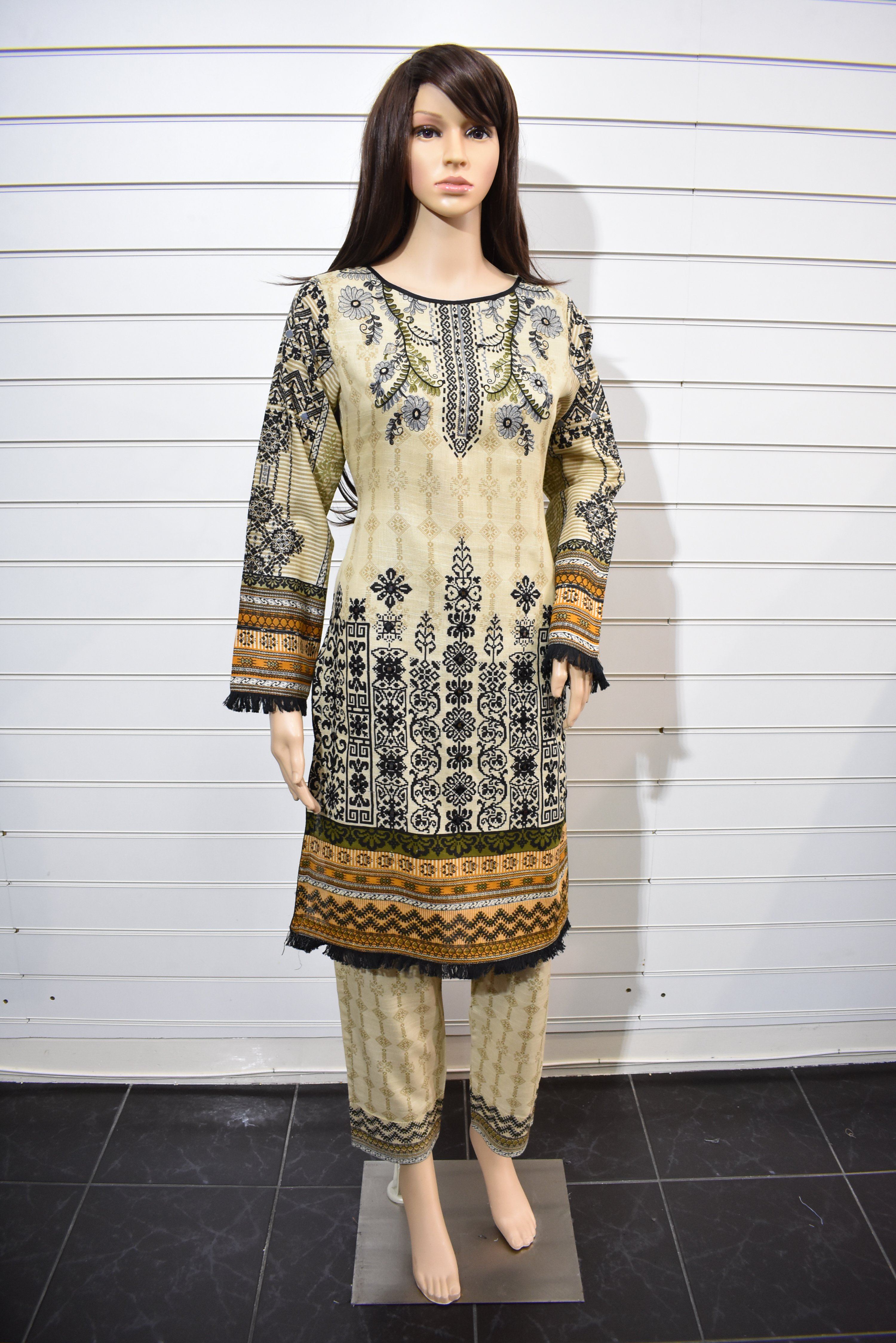Limelight inspired Ready Made Winter Khaddar Outfit With Mirror Detailing - Desi Posh