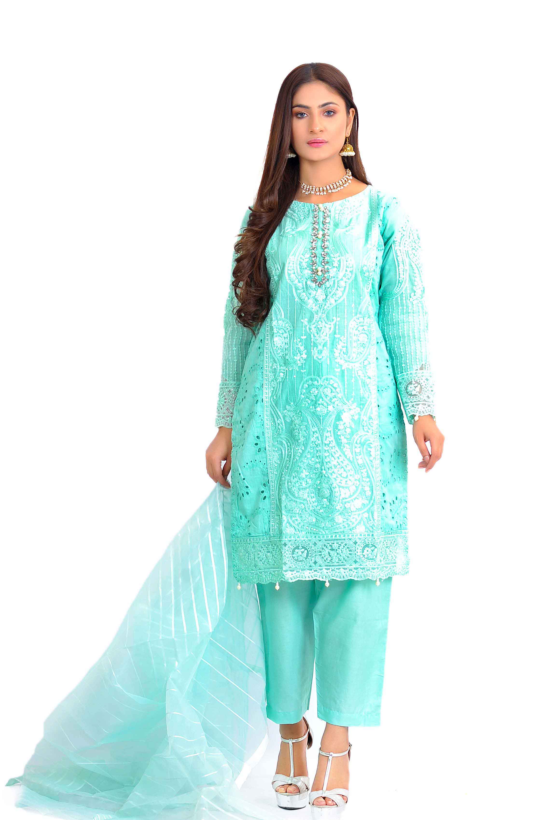 Maria B Embroidered Summer Lawn 3 Piece Outfit With Net Dupatta DesiP 