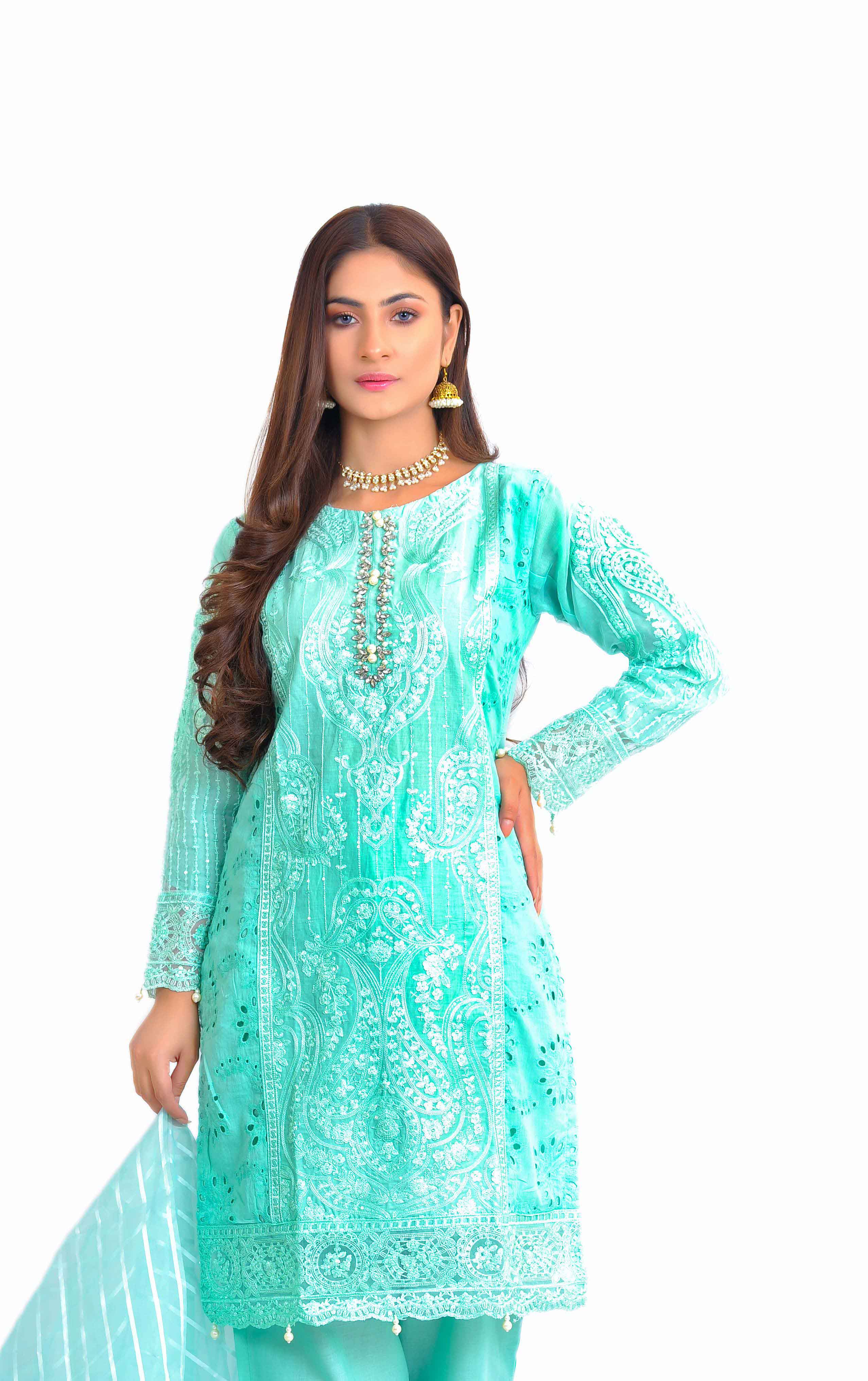 Maria B Embroidered Summer Lawn 3 Piece Outfit With Net Dupatta DesiP 