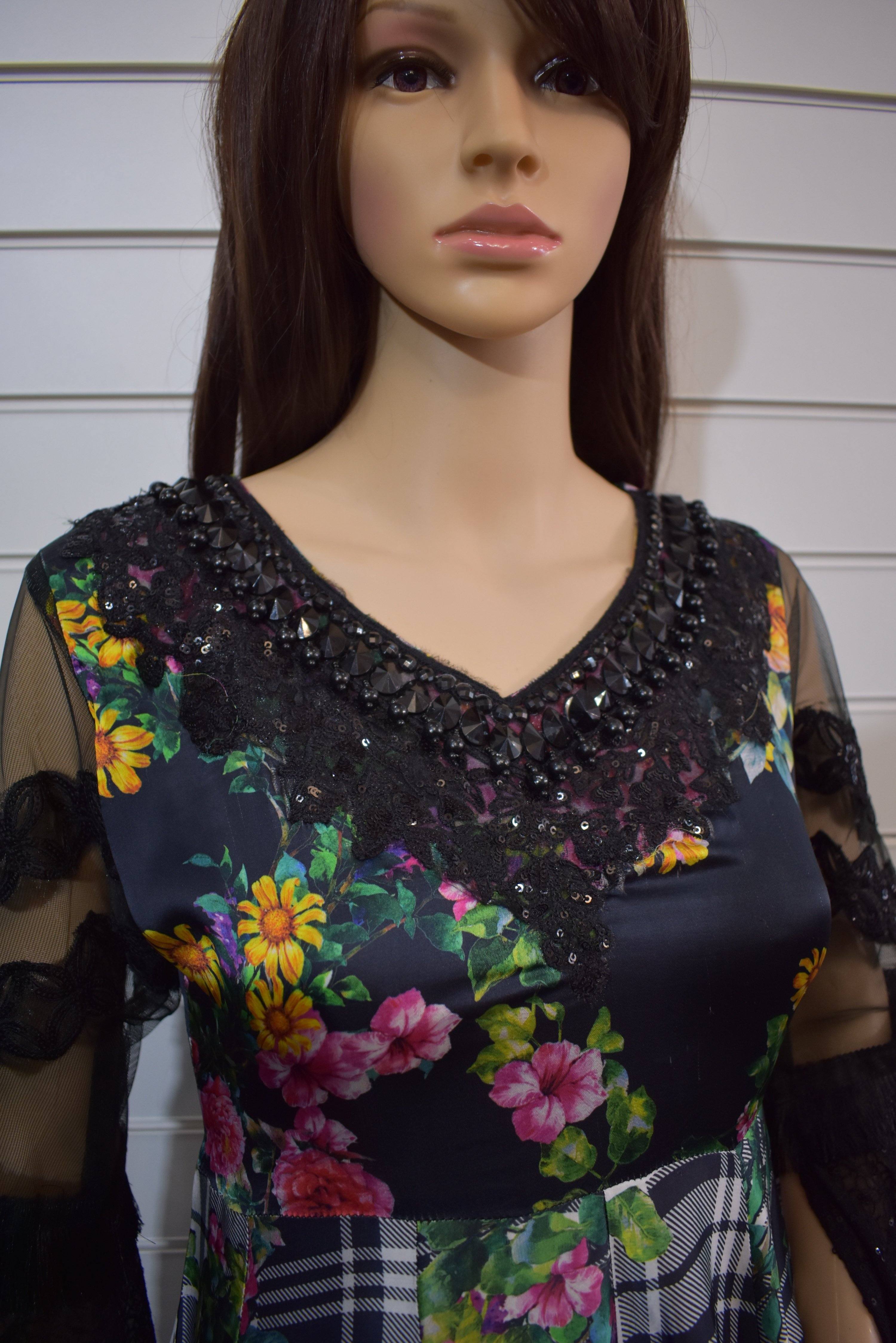 Maria B Inspired Chamois Silk Digital Print Peplum Dress Outfit - Desi Posh