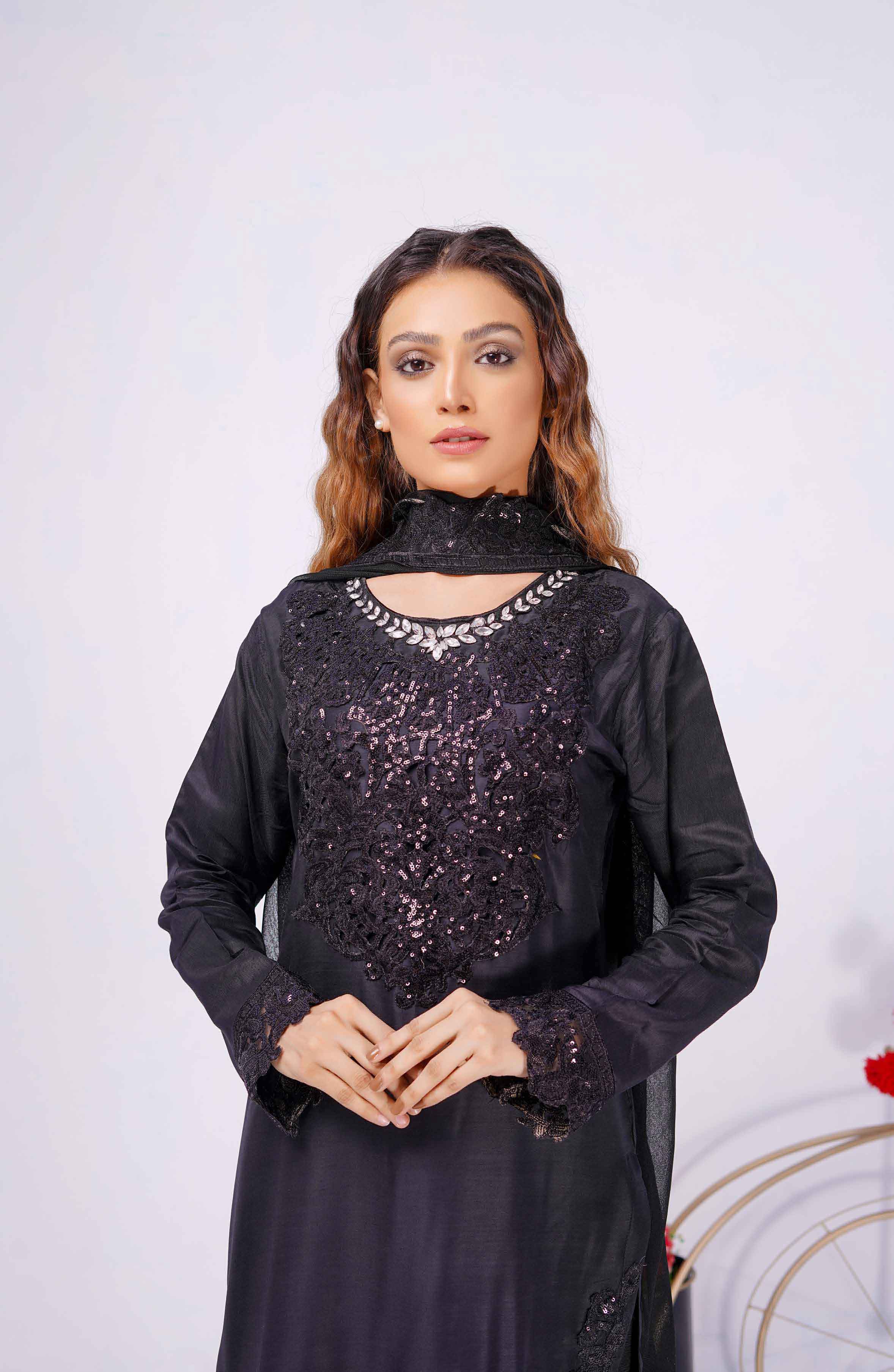 Maria B Inspired Embroidered Viscose Eid Outfit Black